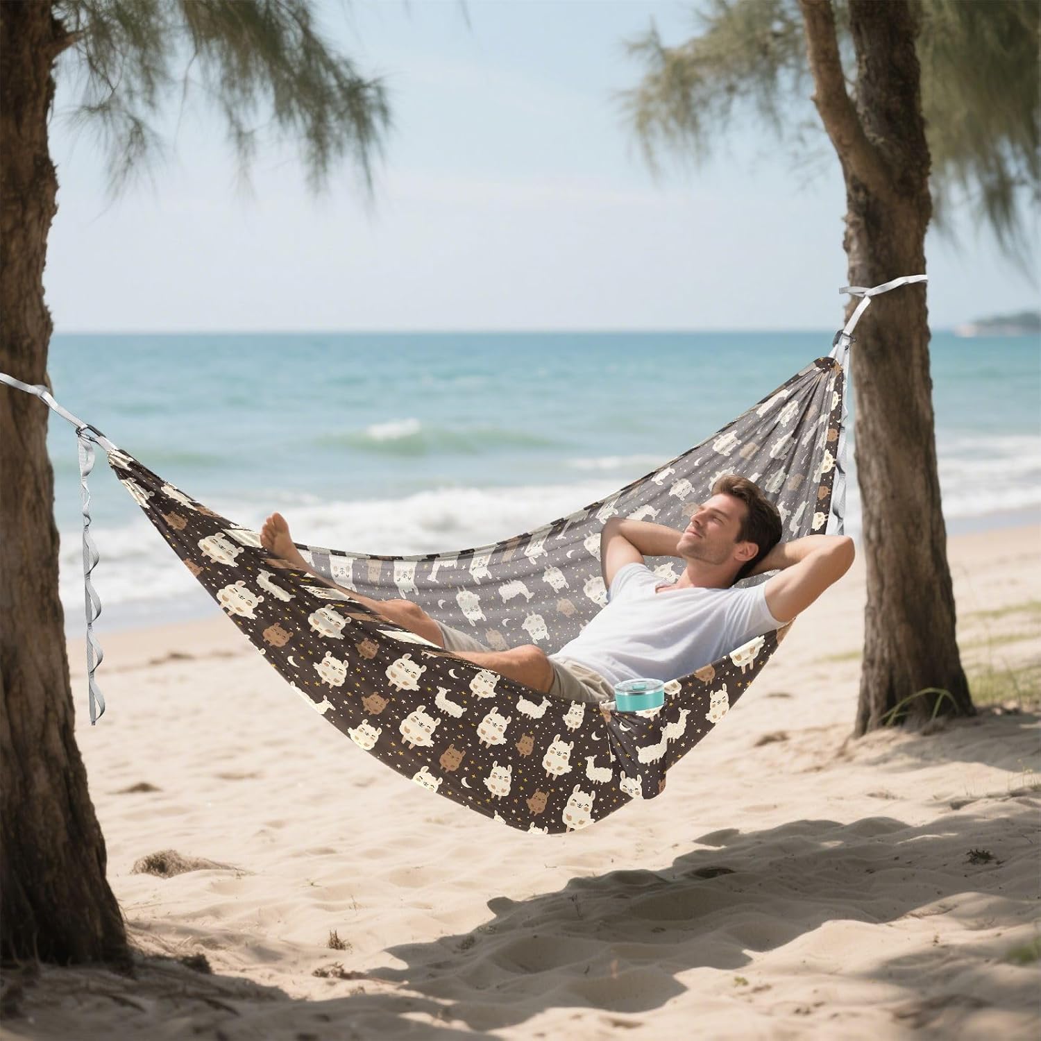 ALAZA Cute Llama Alpaca Stars Camping Hammocks Single or 2 Person 500 lbs Portable Parachute Travel Hammock w/Tree Straps for Hiking Backpacking Indoor Outdoor