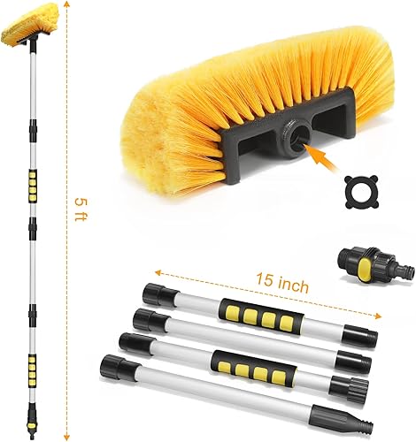 Miniatura 2 de MOFEEZ Cepillo de lavado de coche de 10 pulgadas mango de flujo de agua de 60 pulgadas con interruptor de encendidoapagado y accesorio de manguera