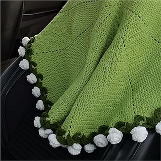 FRZXBKW Manta de Ramo de Rosas Blancas de Crochet terminada, Hecha a Mano, con Flores de Crochet, Ligera y acogedora, for sofá Cama, Chal de Flores for cumpleaños, Color Verde(85cm/33.4in)