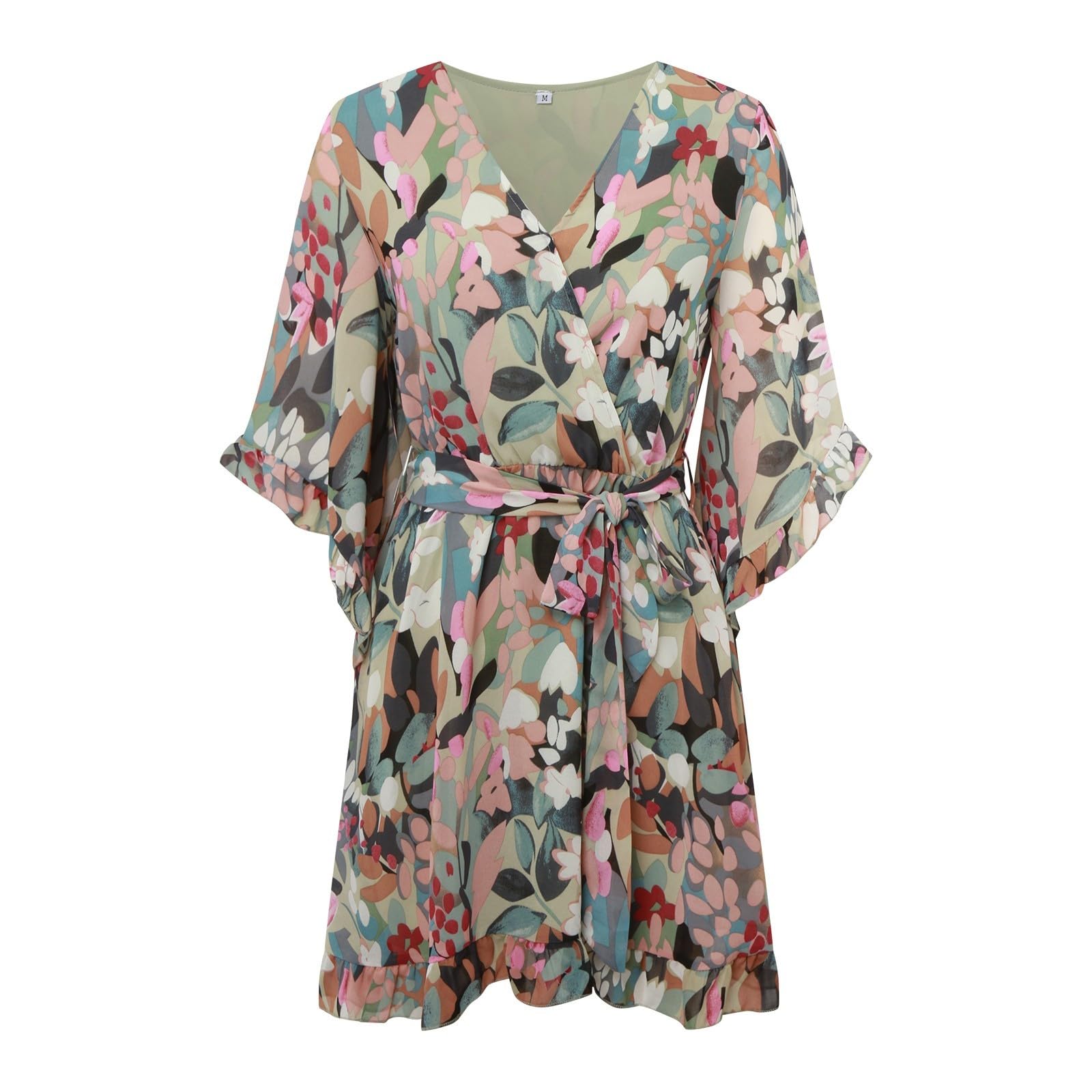 Vestido de Verano Floral para Mujer con Detalles de Cordones y Volantes en Cuello V