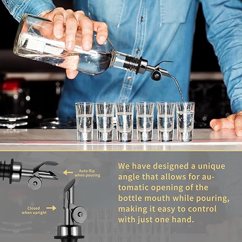 Miniatura 5 de Vertedores de botellas de licor con boquilla de acero inoxidable para botellas de licor, vertedores de botellas de licor con peso con tapas