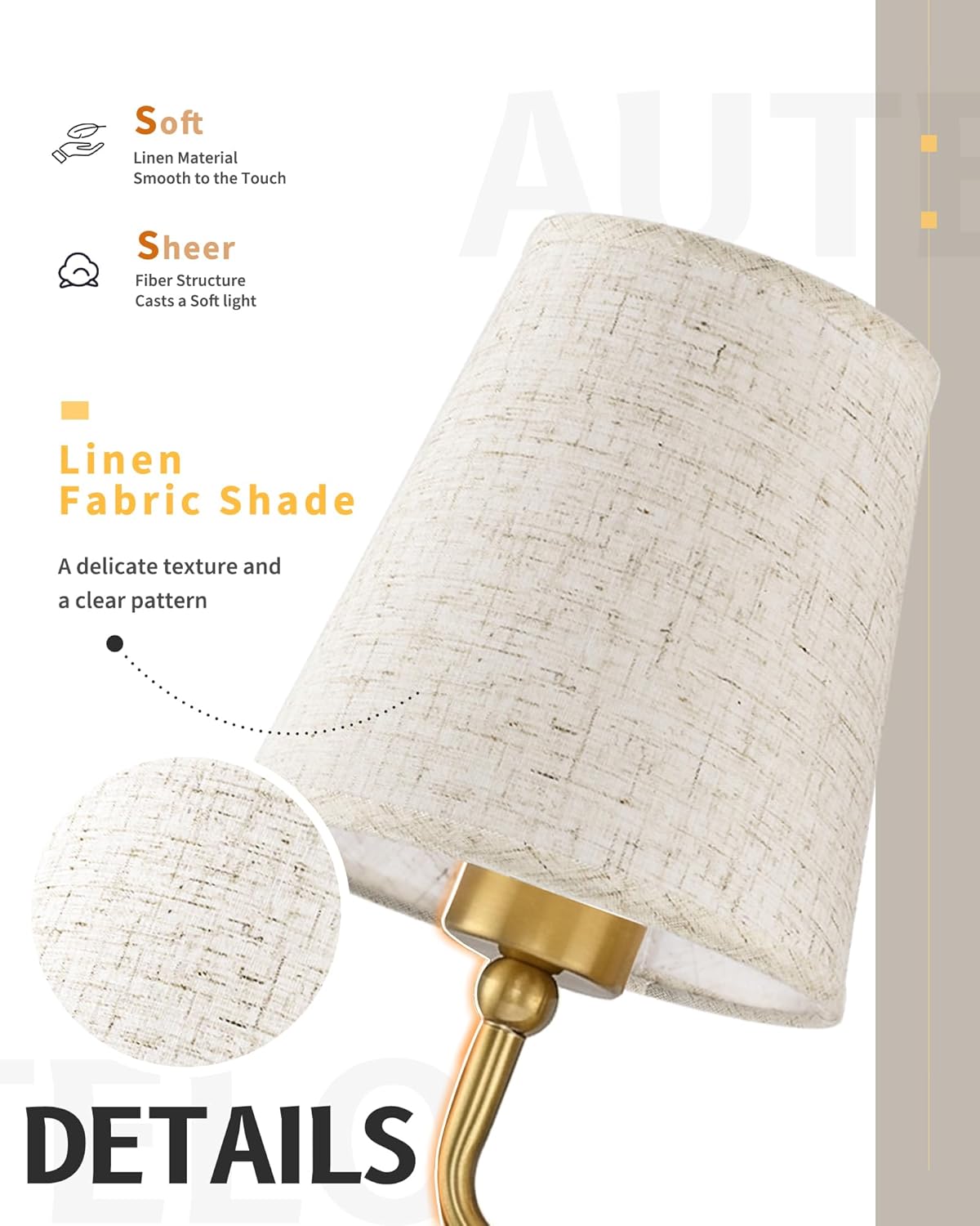 AUTELO Gold Vanity Light, 4 Light Bathroom Vanity Light with Fabric Linen Shade, Lighting Fixtures Over Mirror, Vanity Light Fixture for Bathroom Dressing Room, W2664-4 BG