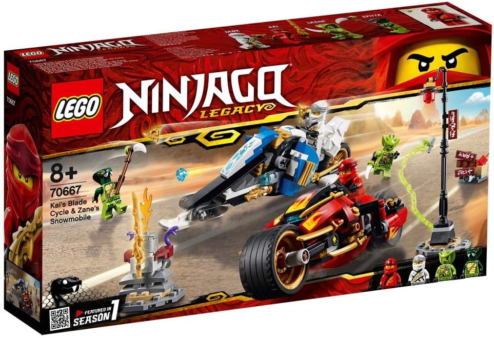 LEGO NINJAGO Legacy Kai’s Blade Cycle & Zane’s Snowmobile 70667 Building Kit (376 Pieces)