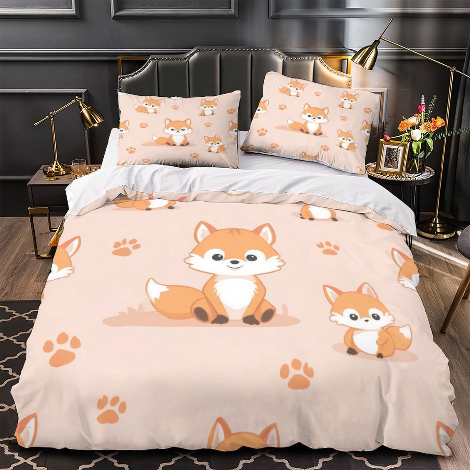 Housse de couette renard 3d en microfibre hypoallergénique avec 2 taies de lit king size 220x240 cm