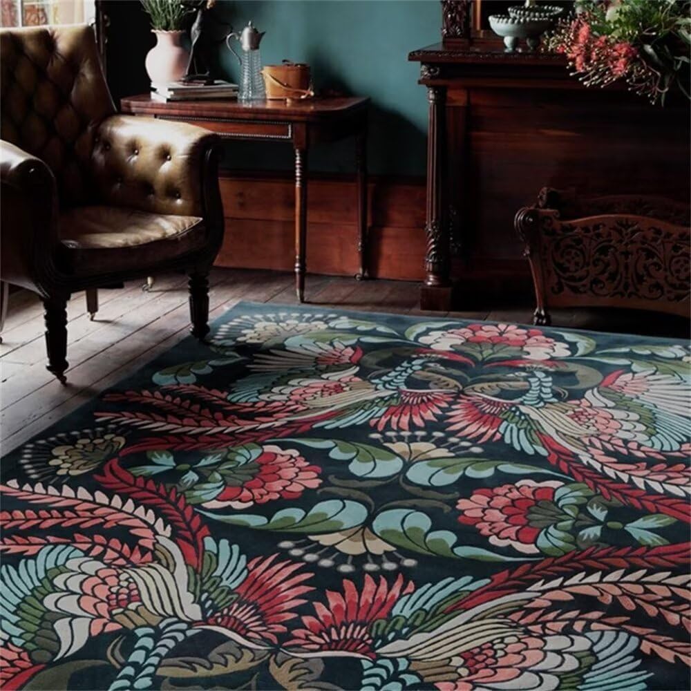 Tapis de cuisine 90x200cm rose imprimé végétal antidérapant pour couloir et salon