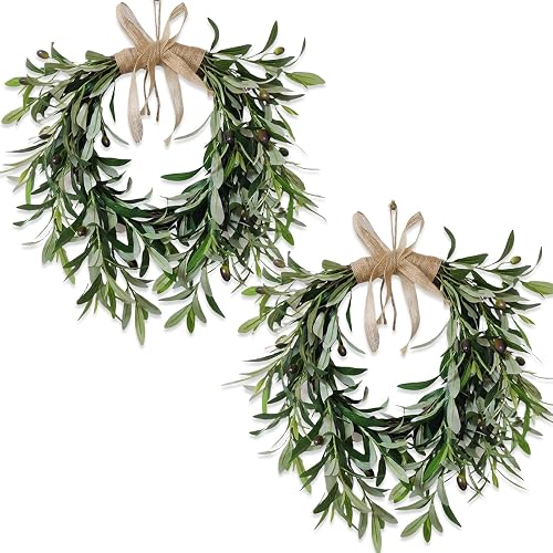 2 Pack 22 Inch Heart Shaped Olive Wreaths for Front