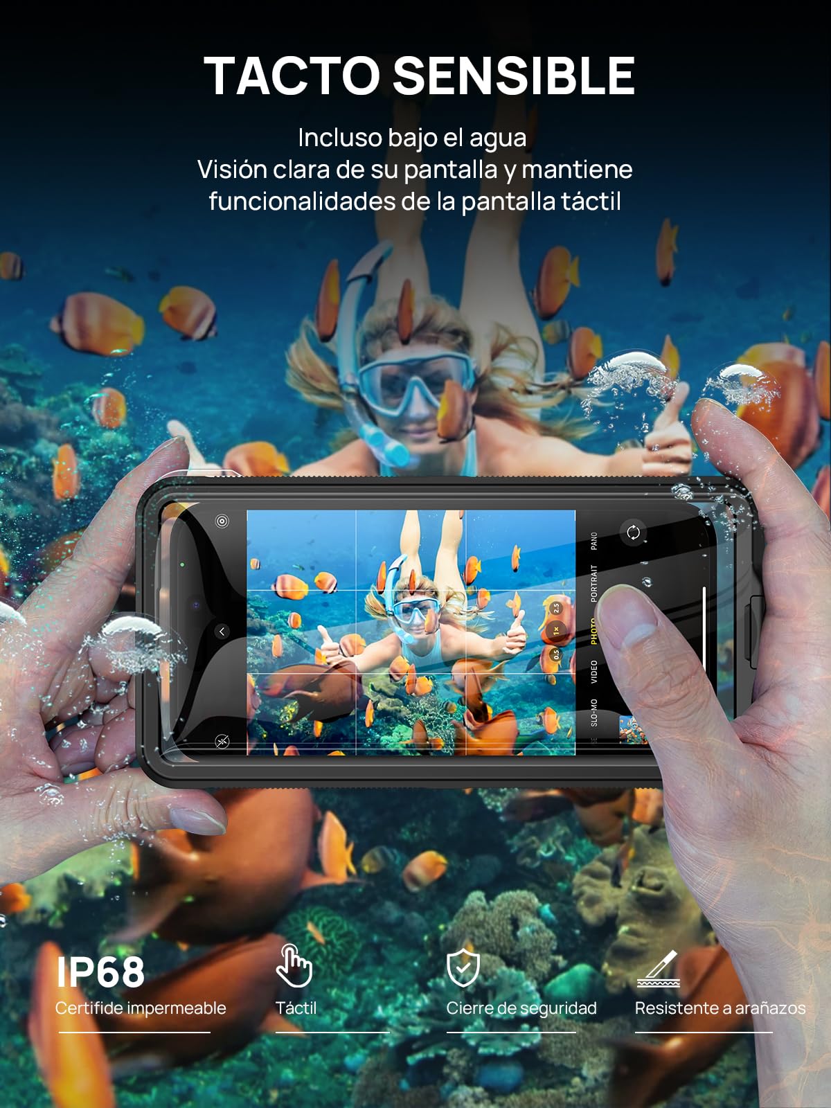 Funda IPX8 15M Impermeable [Universal] [Pantalla Táctil Subacuática] Carcasa de Fotografía Buceo Profesional 360 Grado Protectora para iPhone Samsung Xiaomi 4,7-6,9'' Teléfono Móvil, Negro