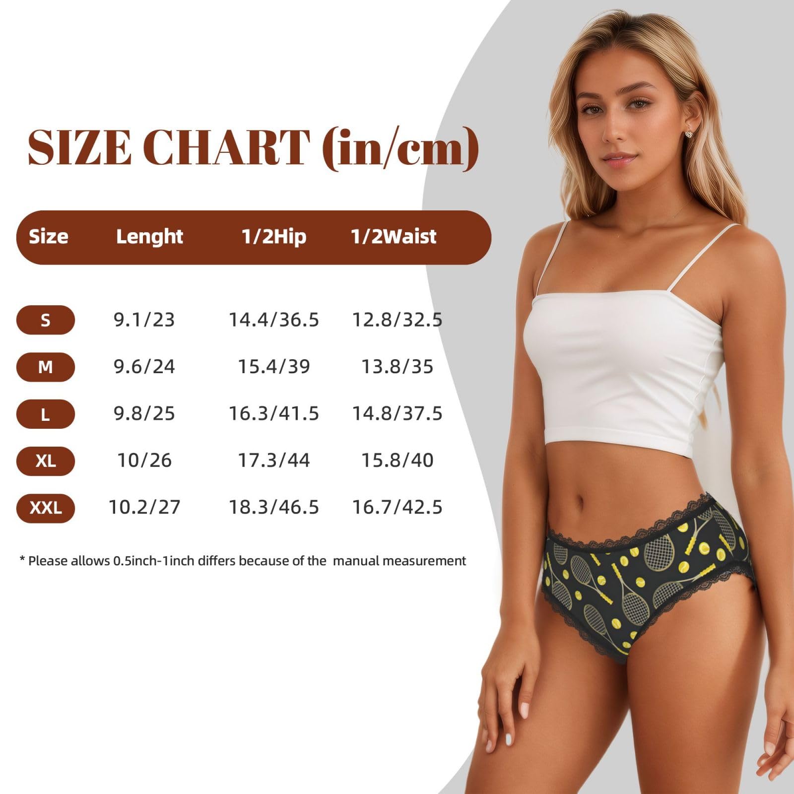 Divertente racchette da tennis e palline da tennis con stampa di mutandine da donna con bordo in pizzo, slip elasticizzati a copertura completa morbida e traspirante per un comodo uso