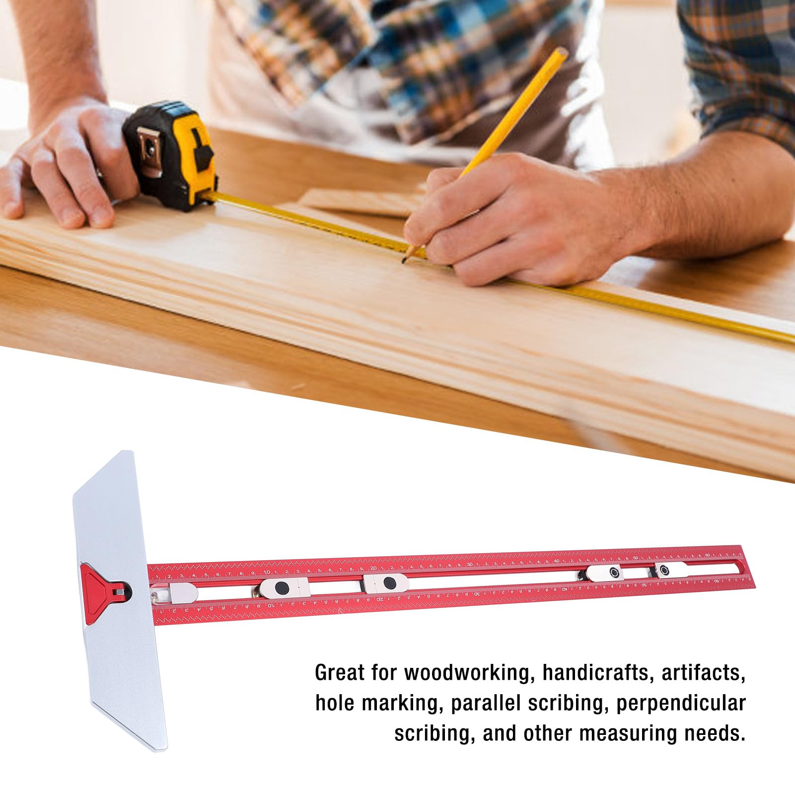 Regla Cuadrada en T, Regla en T de Aleación de Aluminio de 45 ° Graduada en T para Trabajar la Madera Regla en T para Taladrar Agujeros Ideal para Dibujo de Carpintería, Reglas