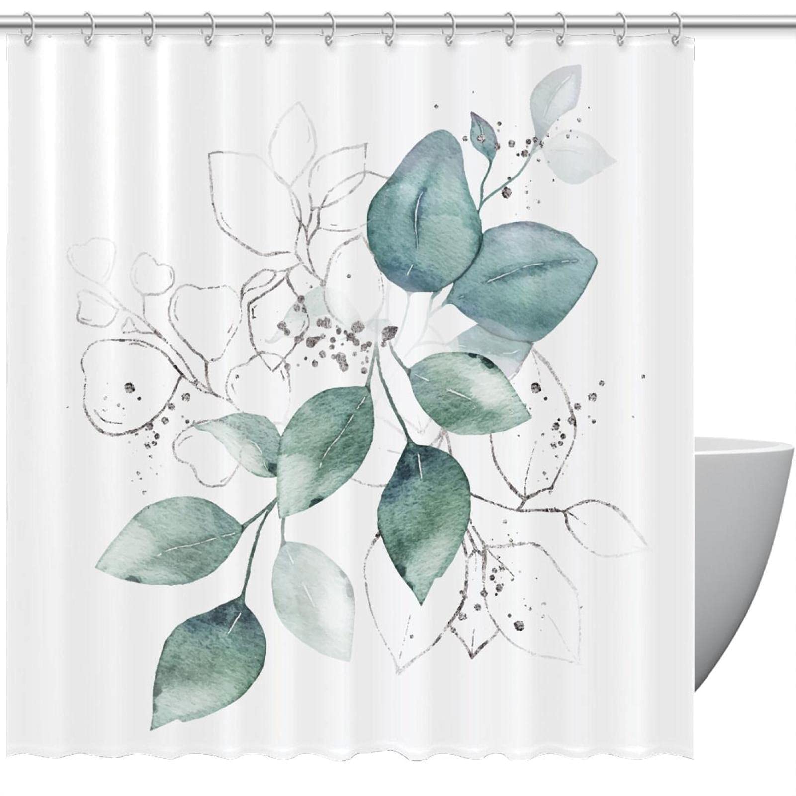 Rideau de douche imperméable anti-éclaboussures feuilles vertes