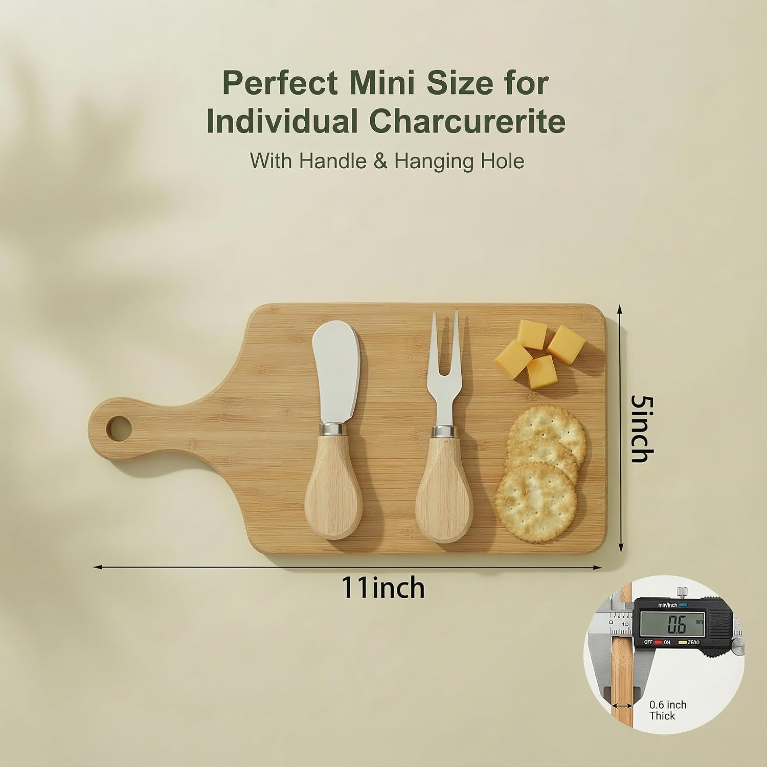8 Sets Mini Charcuterie Boards Bulk with Knife and Fork, 0.6 Inch Thick Bamboo Cutting Board Bulk 11 x 5 with Handle, Blank Wood Boards for Laser Engraving, Cheese Board Gift Set (8, Bamboo)