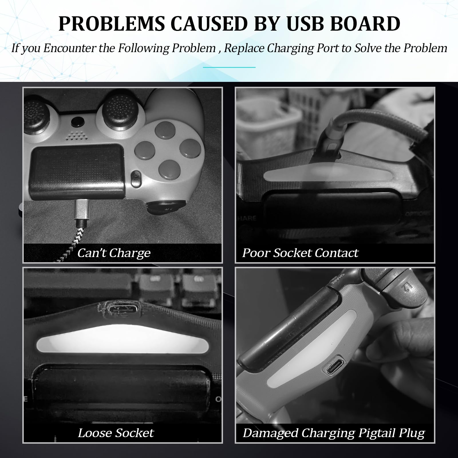 RongZy 2 Stück für PS4 Ladebuchse Upgrade von Micro USB auf USB Typ-C Dock Connector für PS4 JDS-040/050/055 USB Ladebuchse Anschluss Konsole DIY Zubehör (mit Reparaturwerkzeugen)