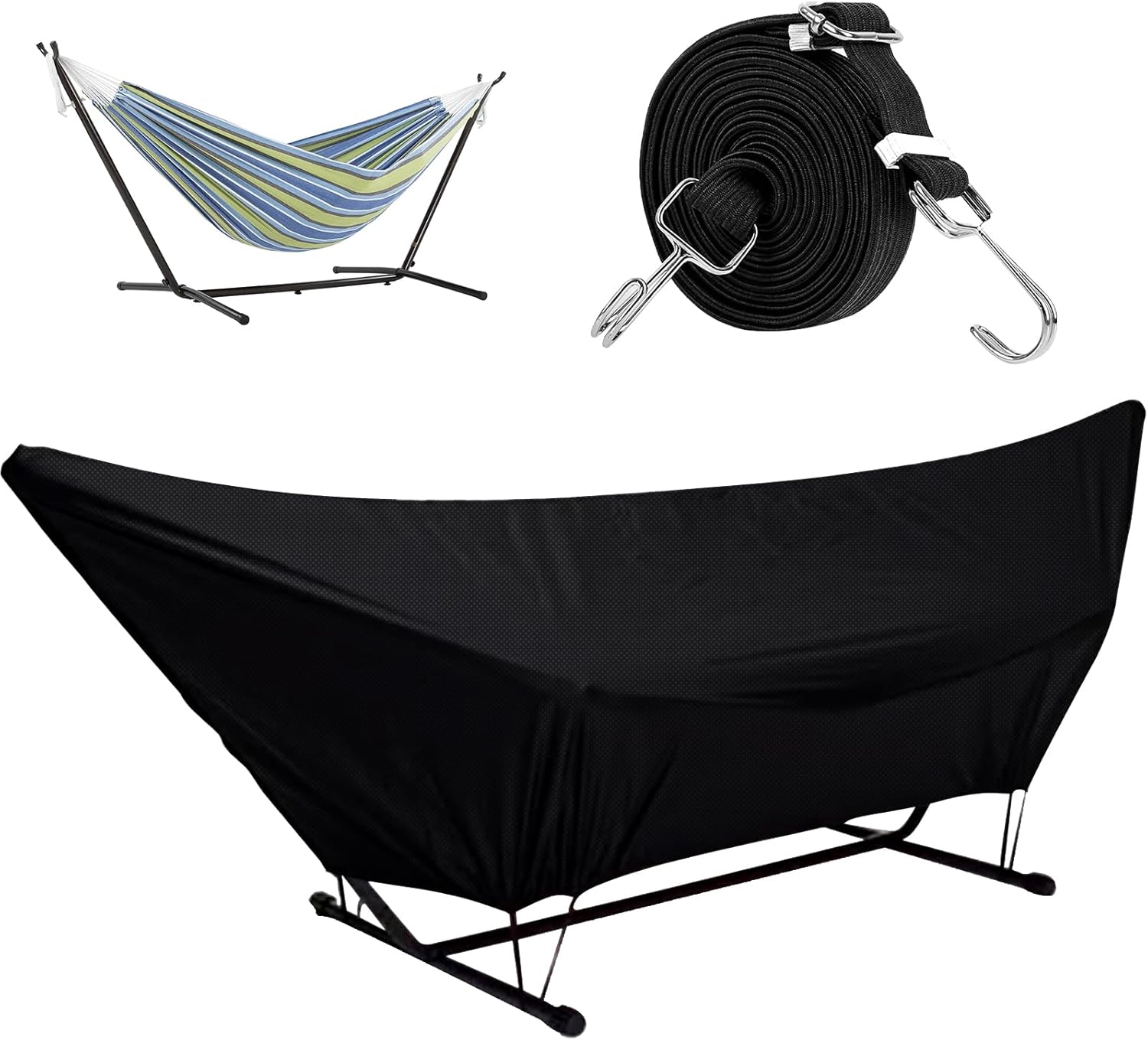 Hammock Cover Waterproof，420D Heavy Duty Oxford Cover with Elastic Ropes and Fastening Tape,for 10-15FT Hammock Stand (59 * 130 * 39in,Black)