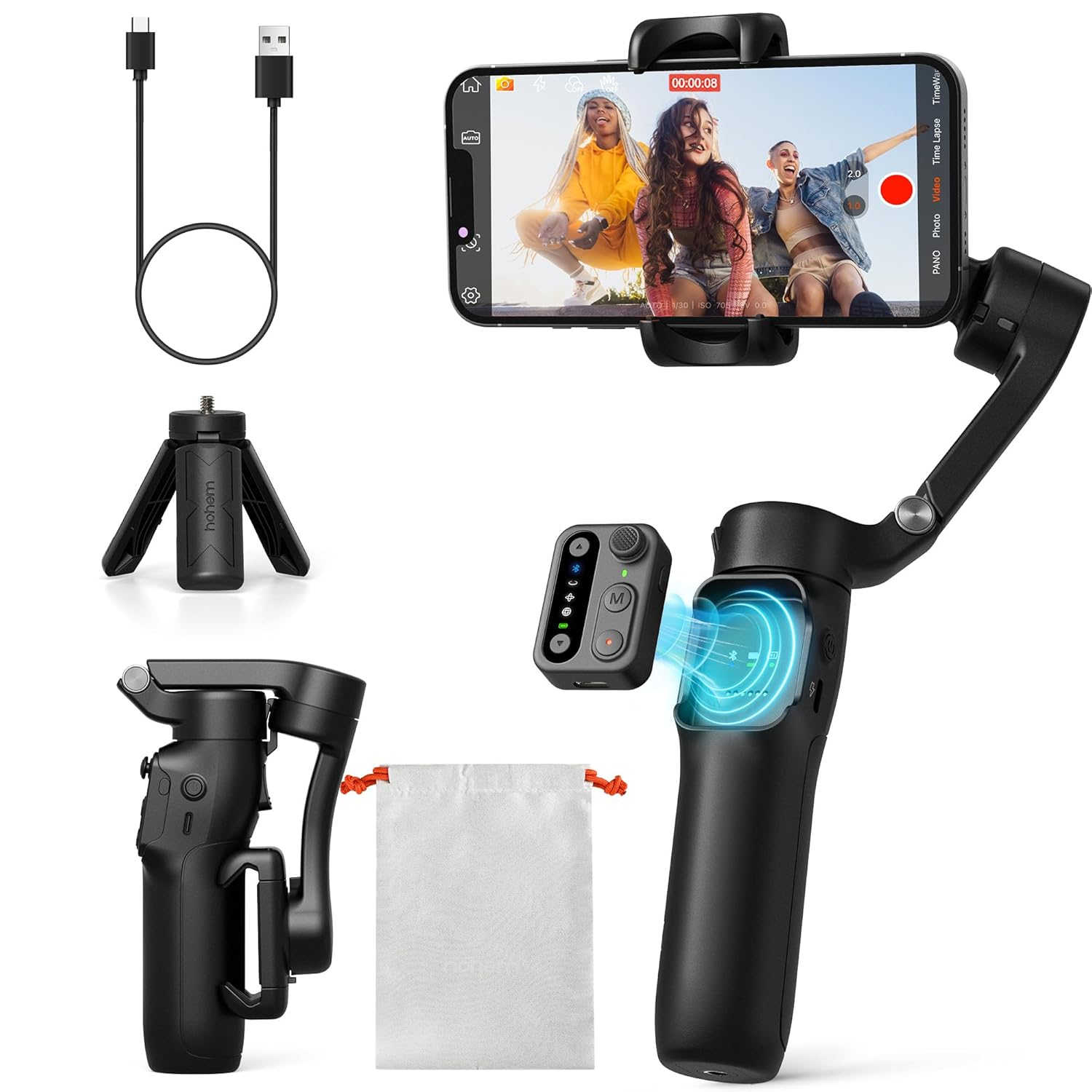 hohem iSteady X3 SE Gimbal Stabilizer for iPhone Phone Stabilizer with Detachable Remote Control Portable Foldable 3-Axis Phone