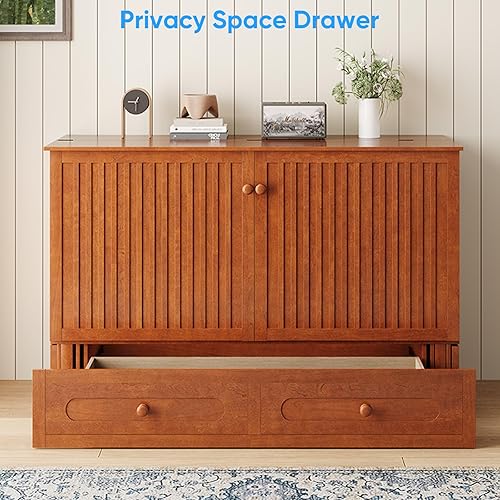 Miniatura 8 de PUREMIND Murphy - Cama Queen con colchón incluido, madera maciza, armario escondido con cajones de almacenamiento, puertos de carga USB, cama de