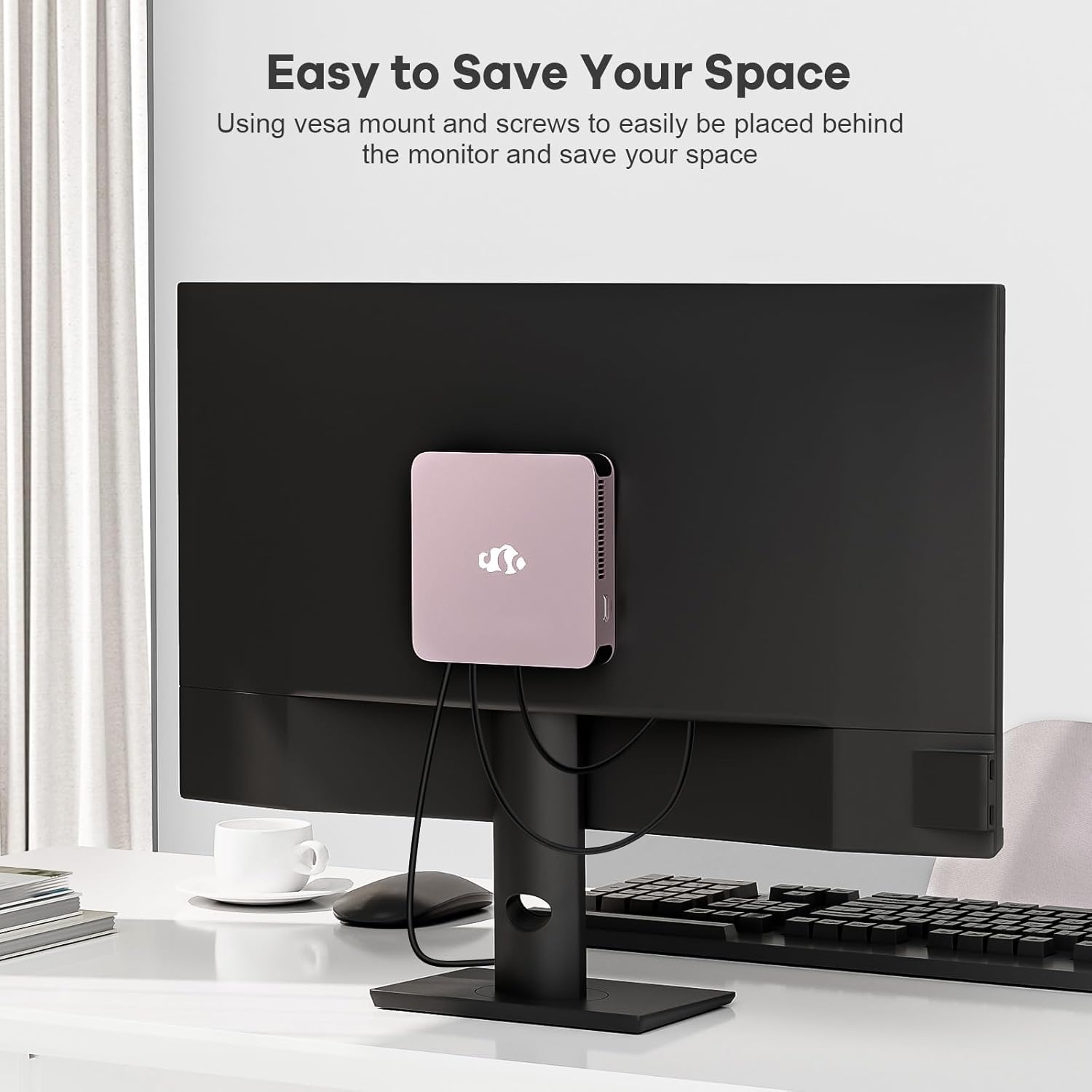 NIMO Mini-PC MPL2R mounted behind a monitor using VESA mount