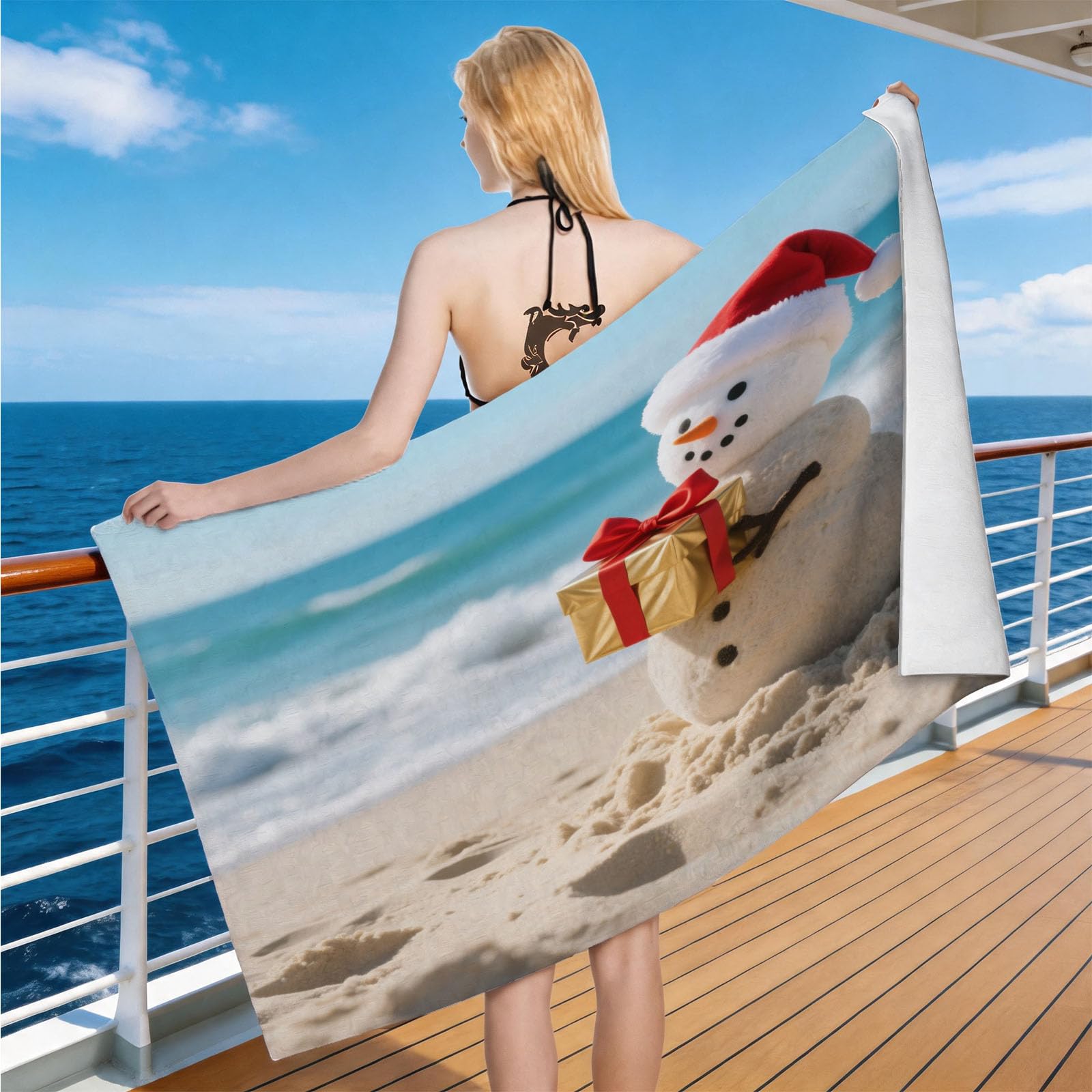 Hongduo Microfiber Quick Dry Beach Towel Christmas Snowman, 3D Chic Beach Towels Absorbent Fast Drying Bath Towels, Travel Camping Gym Swimming Bathroom (70x150cm)