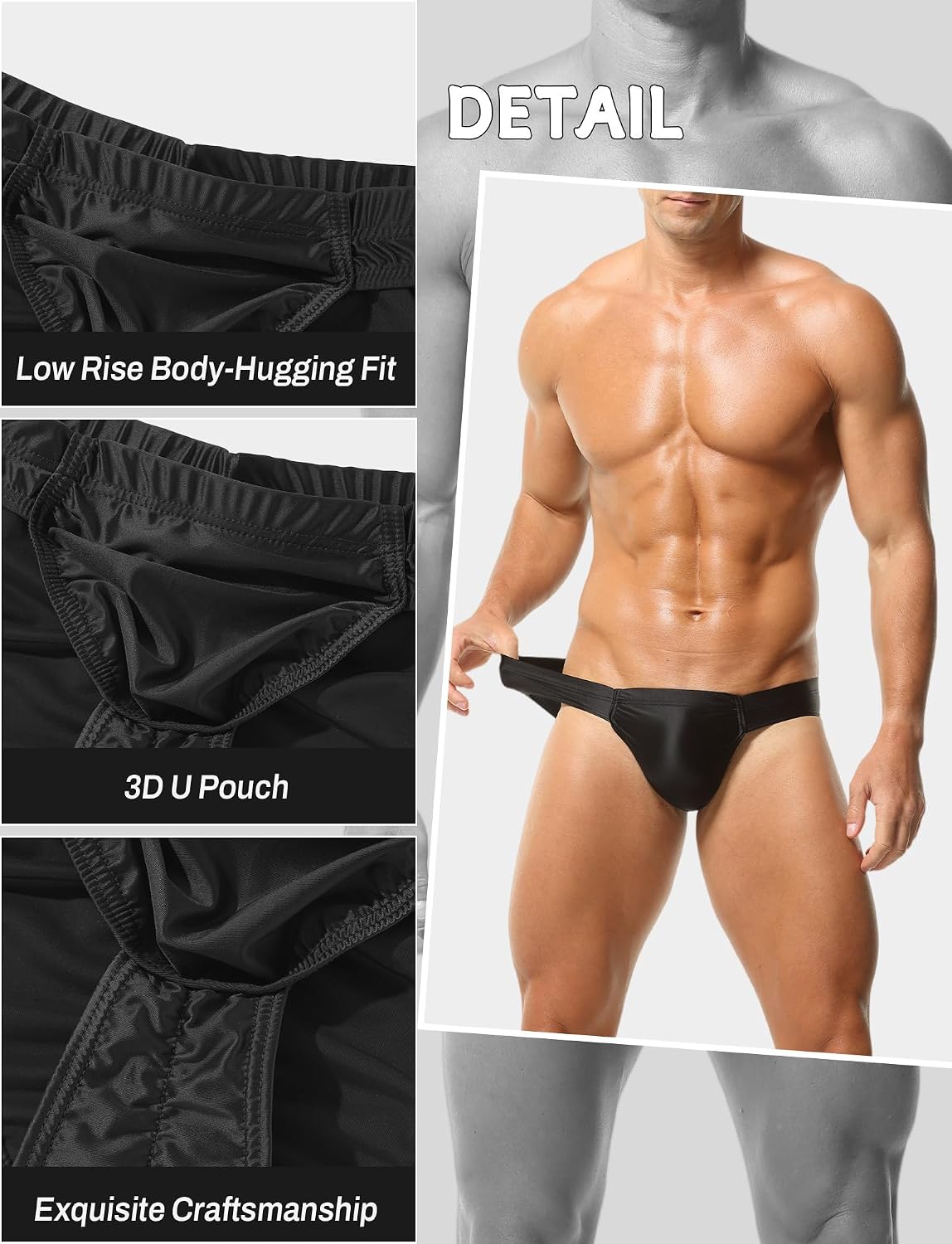 FEOYA Mens Satin Bikini Briefs Low Waist Underwear U Convex Pouch Underpants Scrunch Butt Panties XS-XL