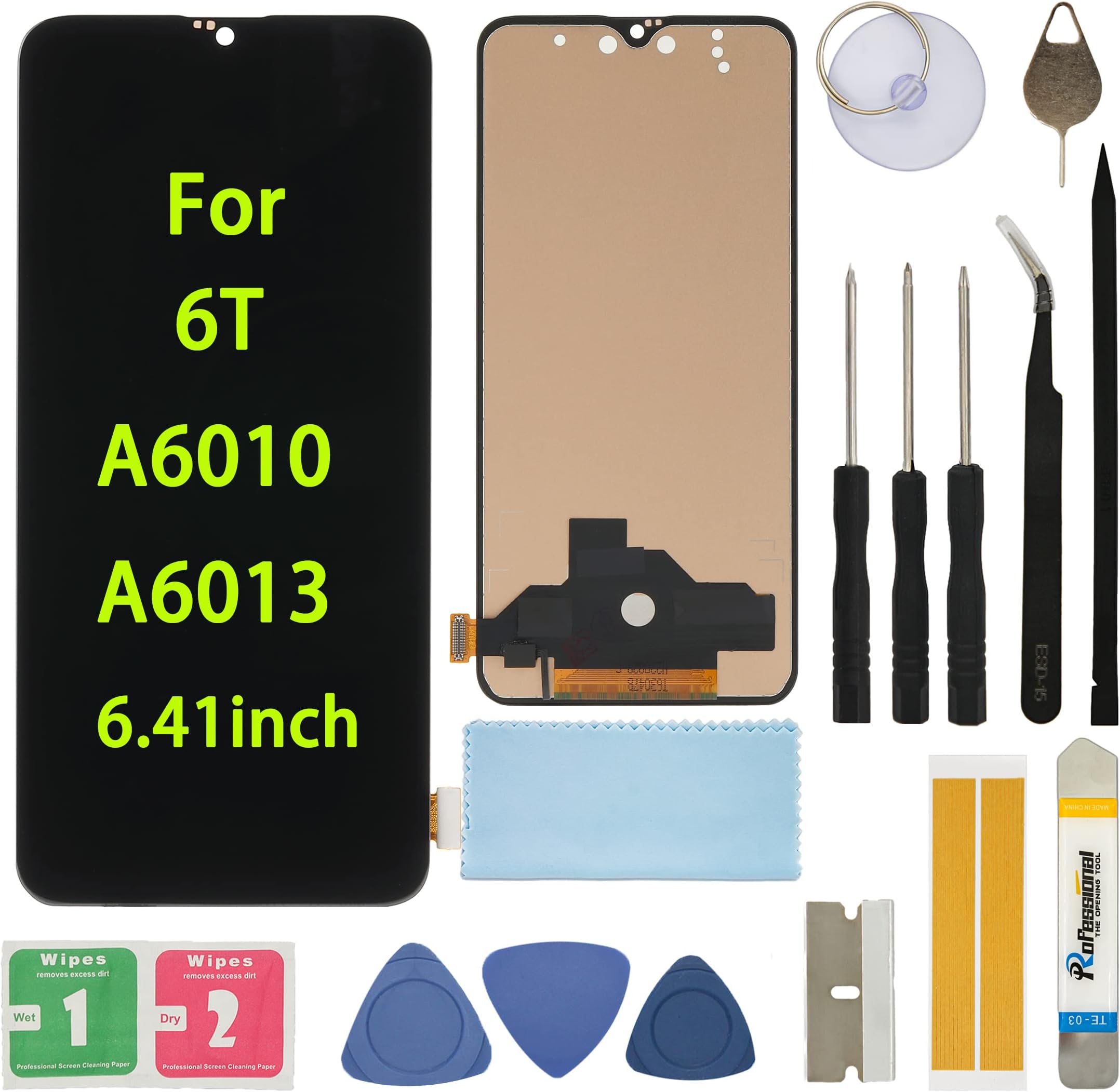 Screen Replacement for 1+ OnePlus 6T A6010 A6013 6.41inch Assembly LCD Display Touch Screen Digitizer with Tools 6T