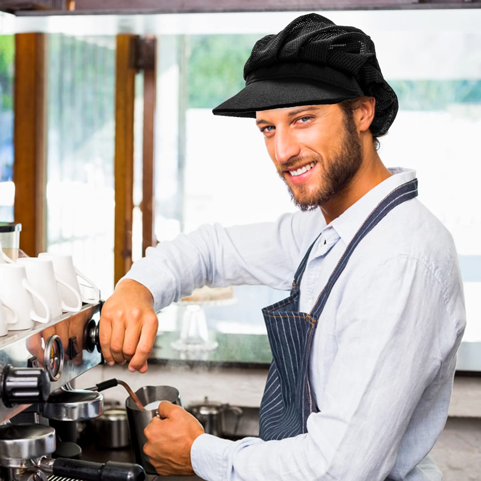 Cappello da Cuoco in Cotone Nero Donna Cucina Chef Baker Cuffia Alimentare Ristorante Raffreddamento Riutilizzabile 2 Pezzi