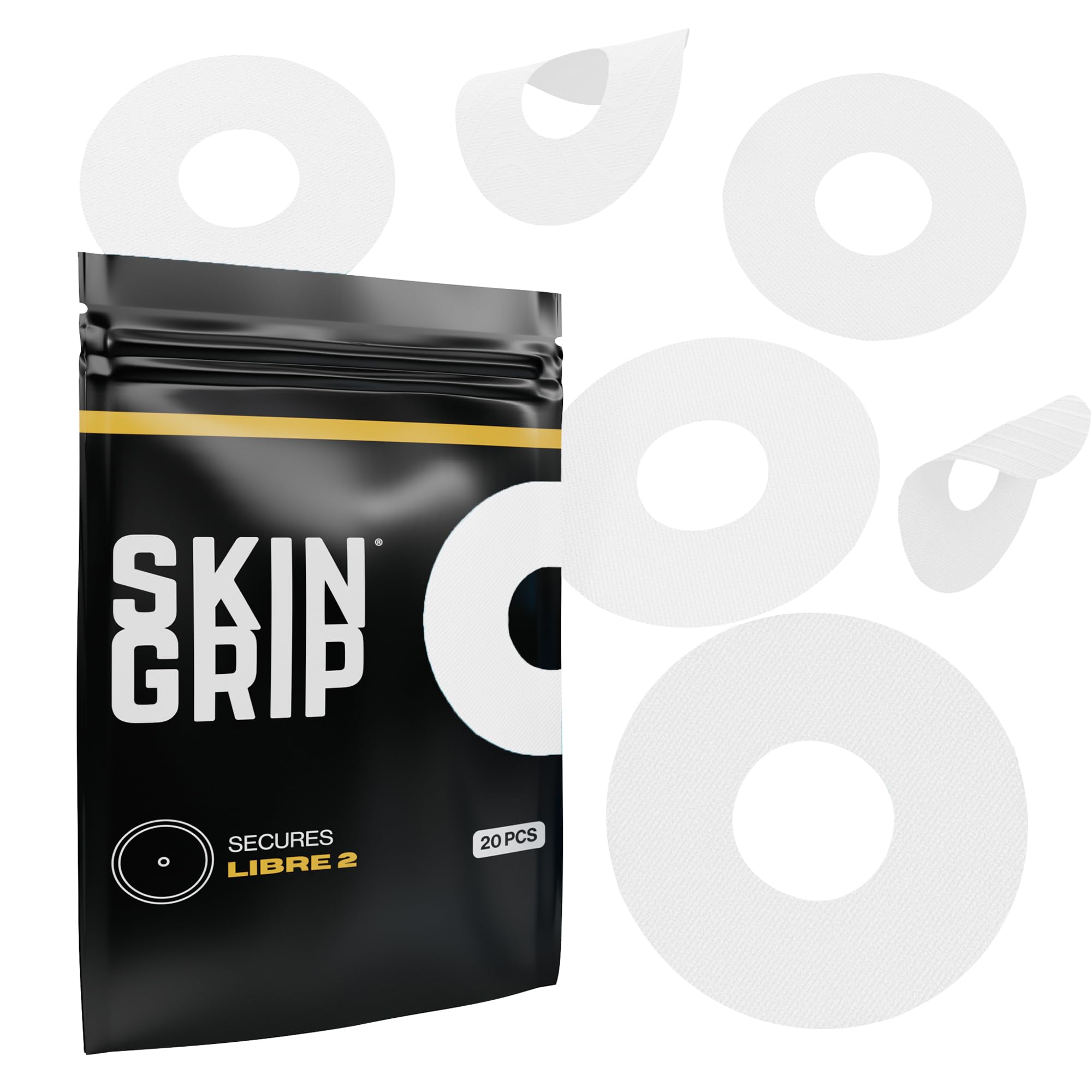 Skin Grip CGM Patches for Freestyle Libre (20-Pack), Waterproof & Sweatproof for 10-14 Days, Pre-Cut Adhesive Tape, Continuous Glucose Monitor Protection (White)