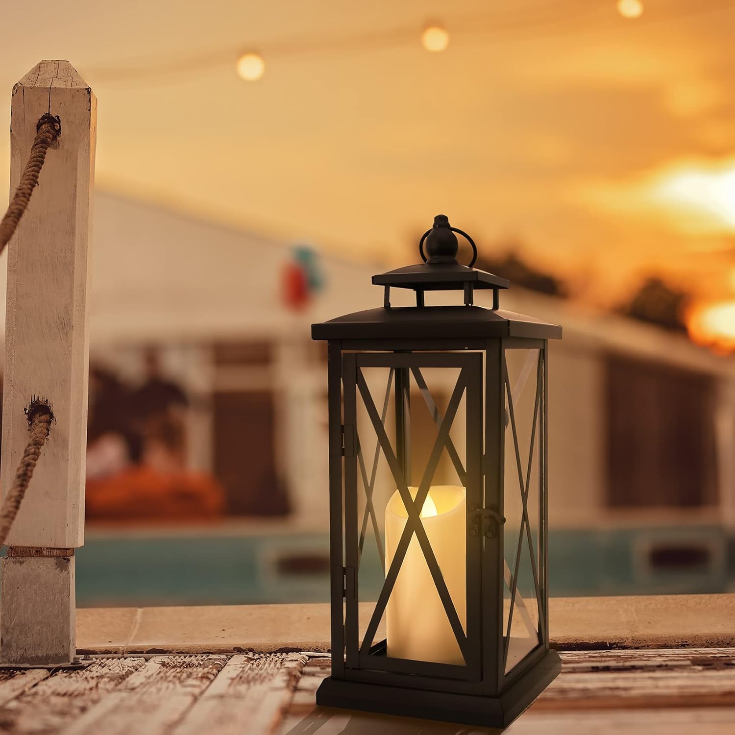 Waterproof Outdoor Flameless Candles with Remote and Timers, 1000 Hours Battery Operated Large LED Flickering Pillar Candles, Ivory Plastic, Set of 2 (D 4" x H 6")