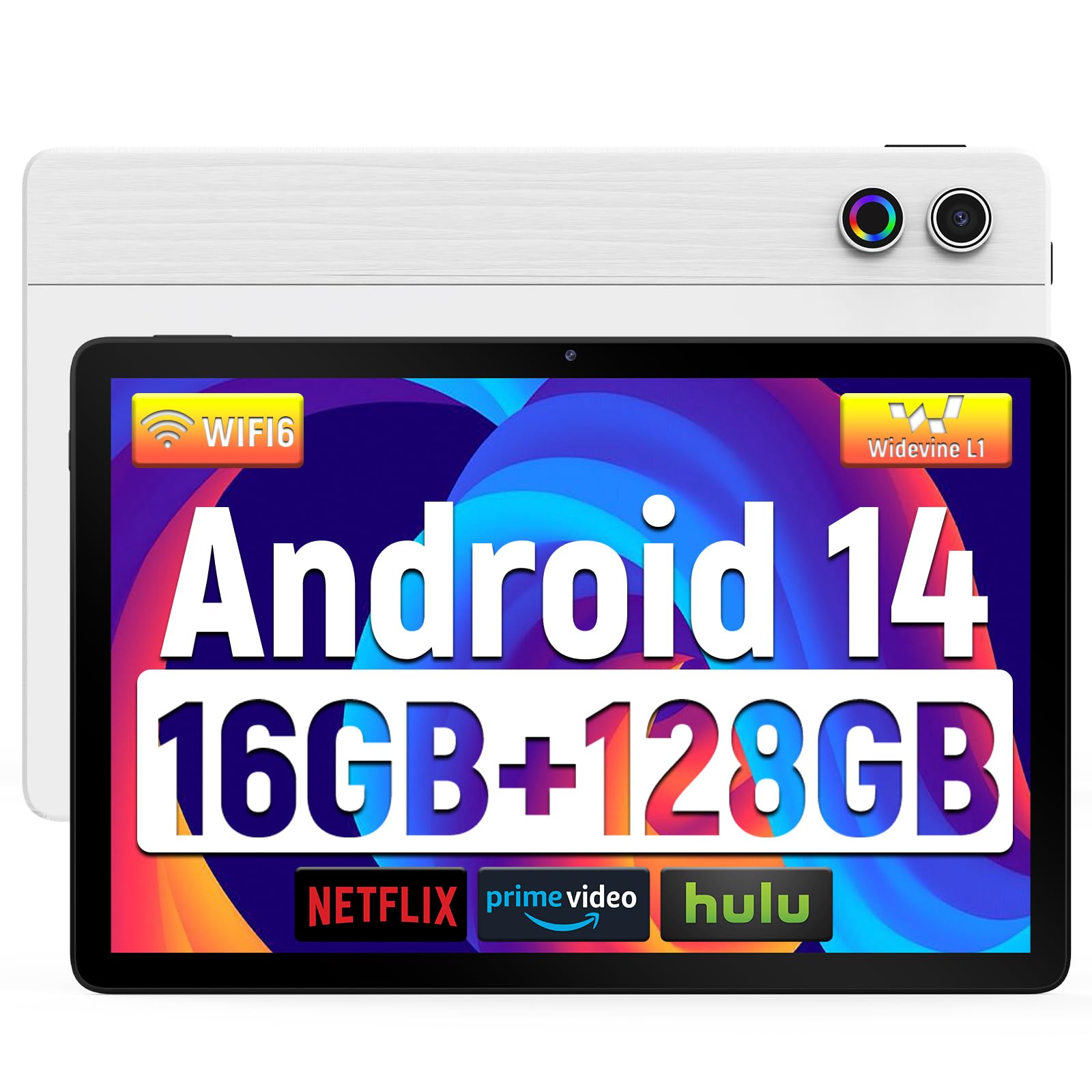 Tablet, Android 14 Tablet 11 Zoll, 16(4+12) GB RAM 128GB ROM 1TB TF Expandable, Widevide L1, Octa-Core Processor, 1280*800 IPS HD Touchscreen 6800mAh Akku WiFi 6 BT 5.3 Dual 5MP+8MP Kamera (Weiß)