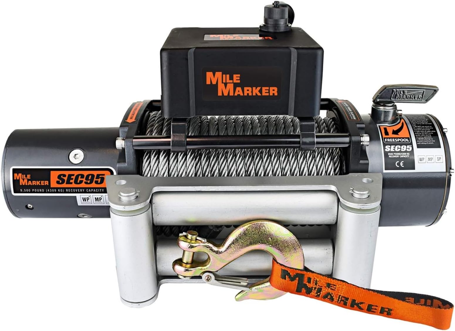 Mile Marker 76-50246BW SEC95 Winch - 9500 lb. Weight Capacity - Steel Cable & Roller Fairlead - Corrosive Resistant Materials - Remote Cpntrol Included - Fully Sealed 400 Amp Solenoids