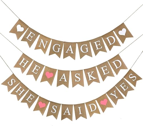 Miniatura 4 de Guirnalda rústica de arpillera con 3 piezas para decoración de bodas, compromisos, fiestas