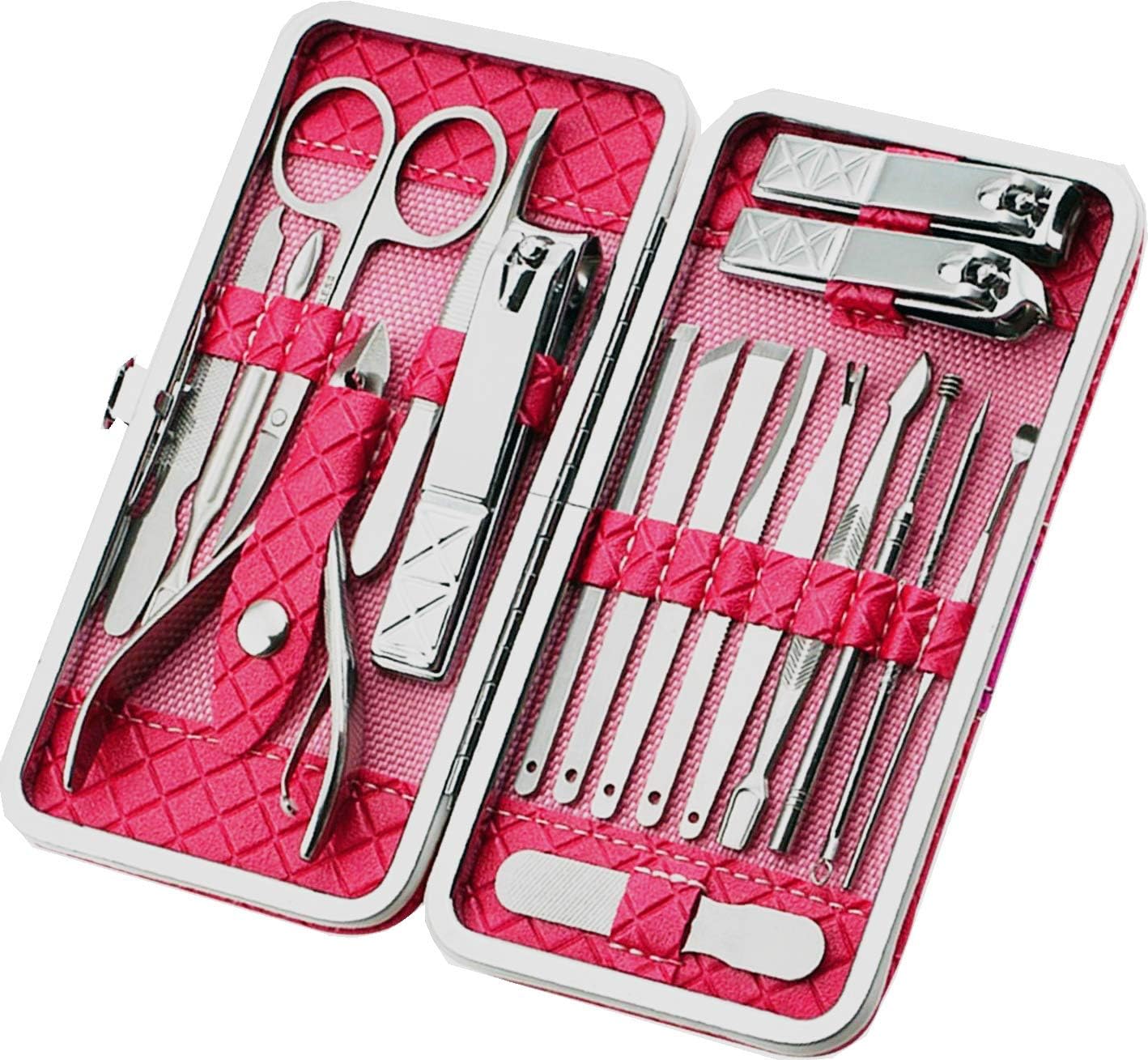 Manicure Pedicure Set nagelknipper Kit – 18-delige roestvrijstalen manicurekit, professionele verzorgingsset, nagelgereedschap met luxe reiskoffer
