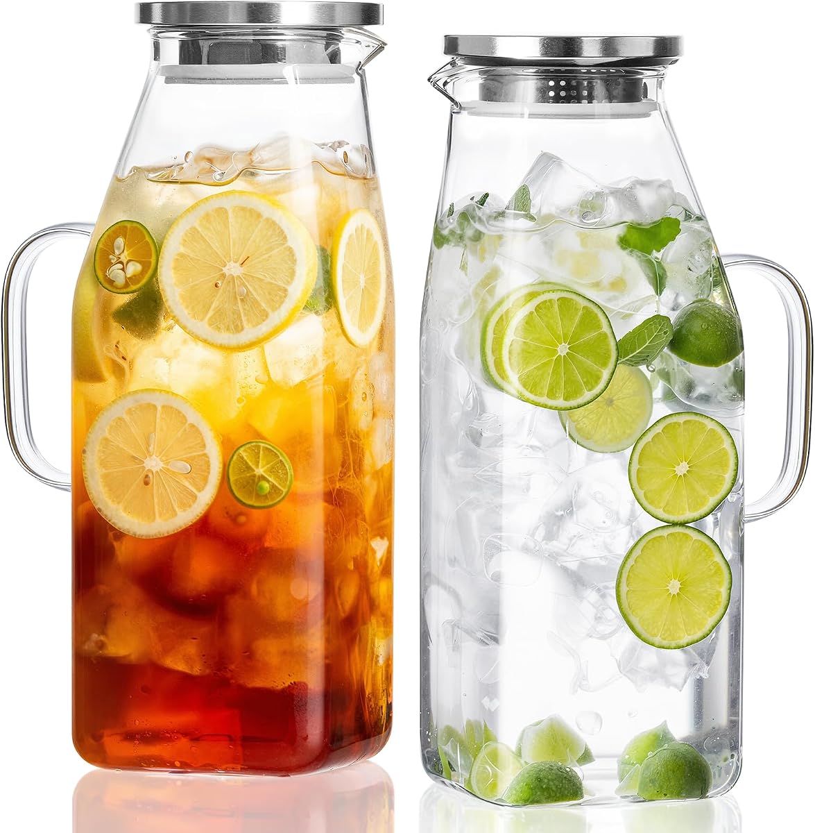 68 oz Glass Pitcher with Lid, Water Pitcher for Tea, Juice, Drink, Lemonade | Heat-Resistant, Ergonomic Handle, Stainless Steel lid, BPA-Free, Fridge Safe, Dual-Pour Design, Fridge Safe, Easy to Clean