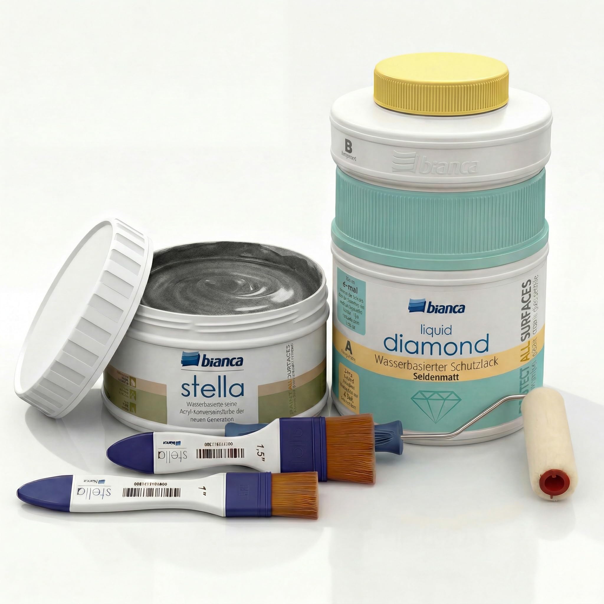Bianca Stella Heizkörperlack 250ml, Metallic-Anthrazit & Wasserbasiert Seidenmatt 2K Schutzlack 600g - Wasserbasierter hitzebeständiger Lack für Heizkörper und Metalloberflächen