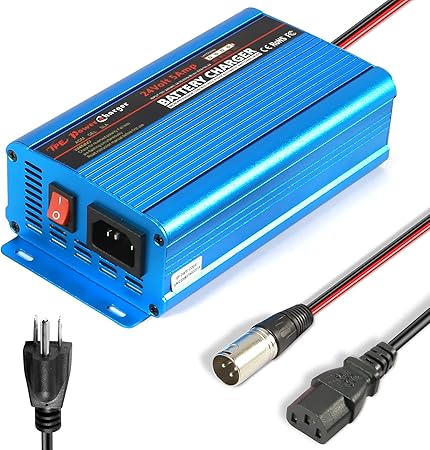 Amazon スマート自動バッテリー充電器 ポータブルバッテリー維持 車 ボート 芝刈り マリンスクーター 車いす オートバイ Ebike Three Prongs ブルー Epa150 24 カーバッテリー充電器 車 バイク