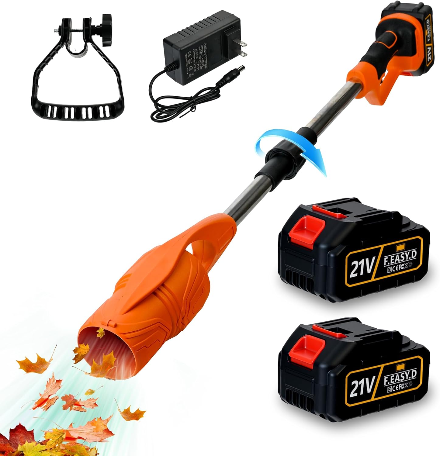 Cordless Leaf Blower, 290,000 RPM Electric Leaf Blower, 21V 4.0Ah*2 Battery & Charger, Lightweight Folding Air Broom, for Yard Cleaning, Lawn Care, Debris Removal (Orange)