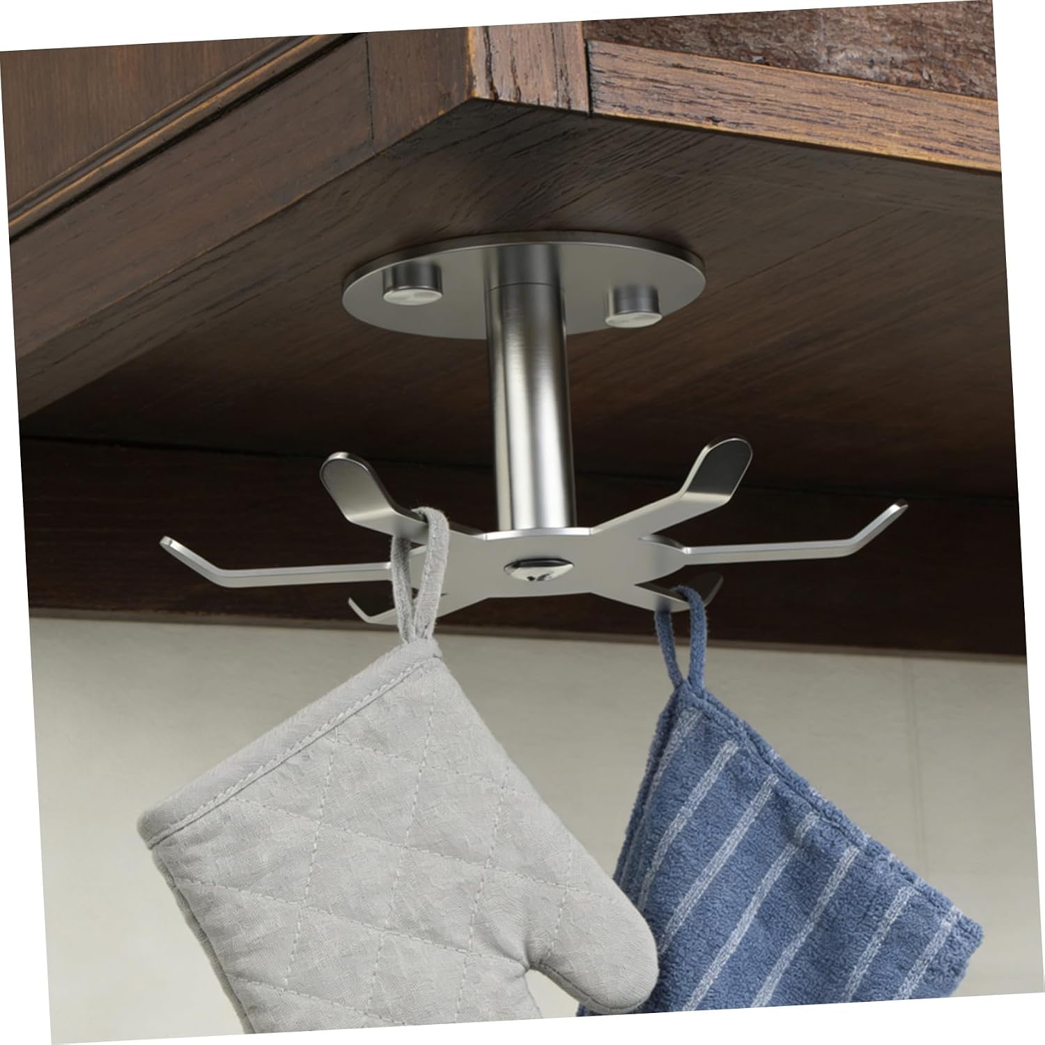Alipis 304 Stainless Steel Rotating Hooks 2pcs Under Cabinet Kitchen Utensil Hanger 360-Degree Rotation Convenient Storage Solution for Kitchen and Bathroom