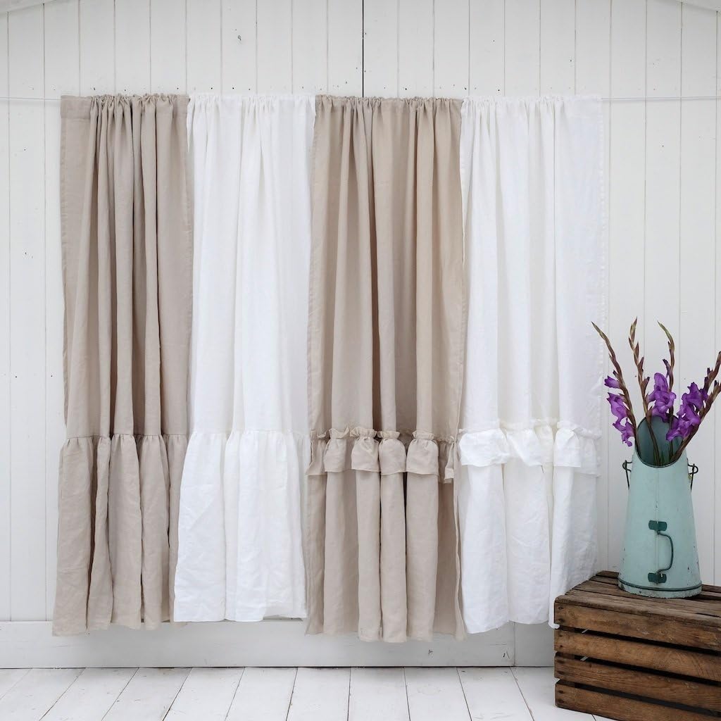 Linen Curtain Panels, Farmhouse Curtain. Ruffled