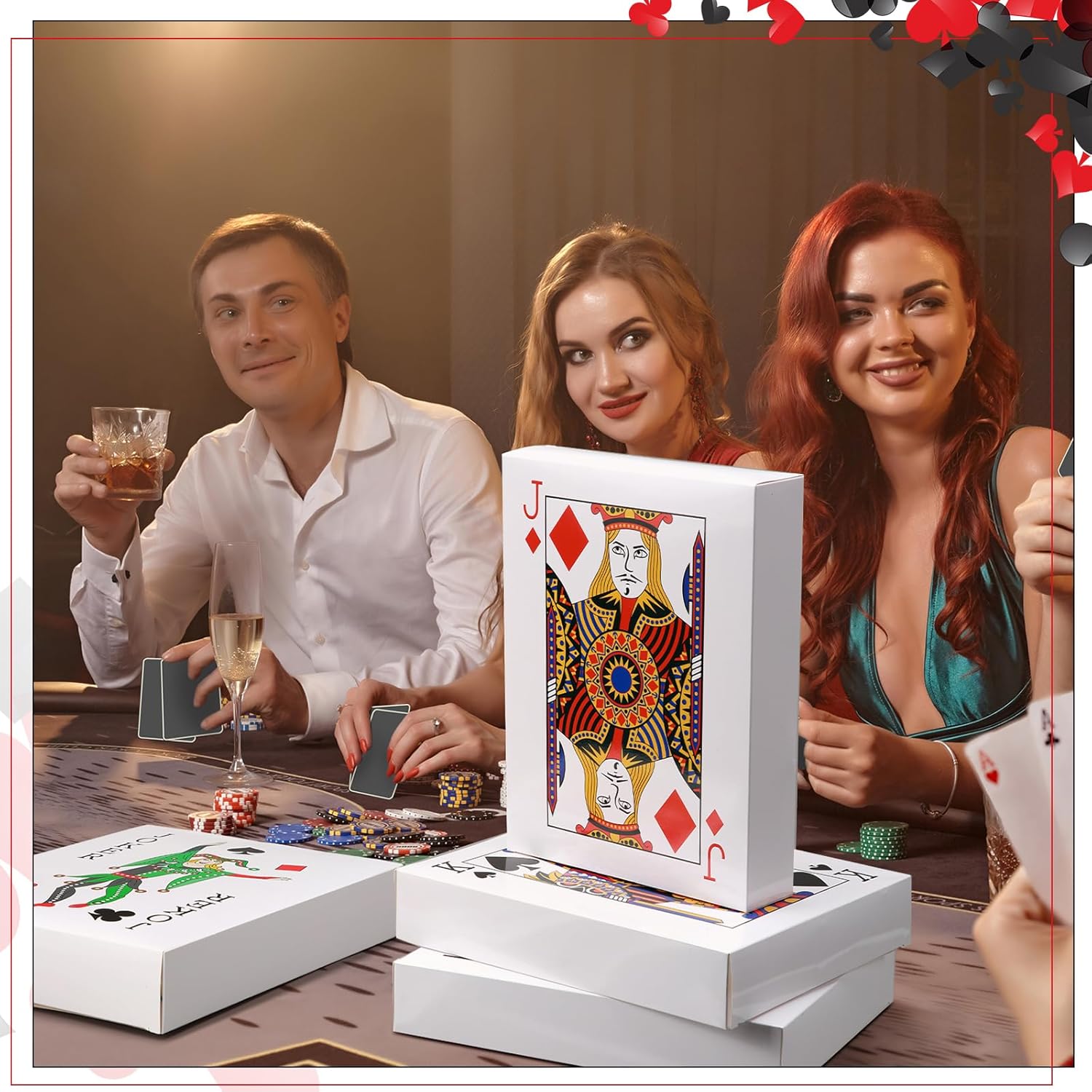 24 Pcs Playing Card Centerpieces Casino Poker Cards Party Decoration 11 Inch Playing Cards Favor Boxes Table Decorations for Casino Themed Parties Birthday Supplies