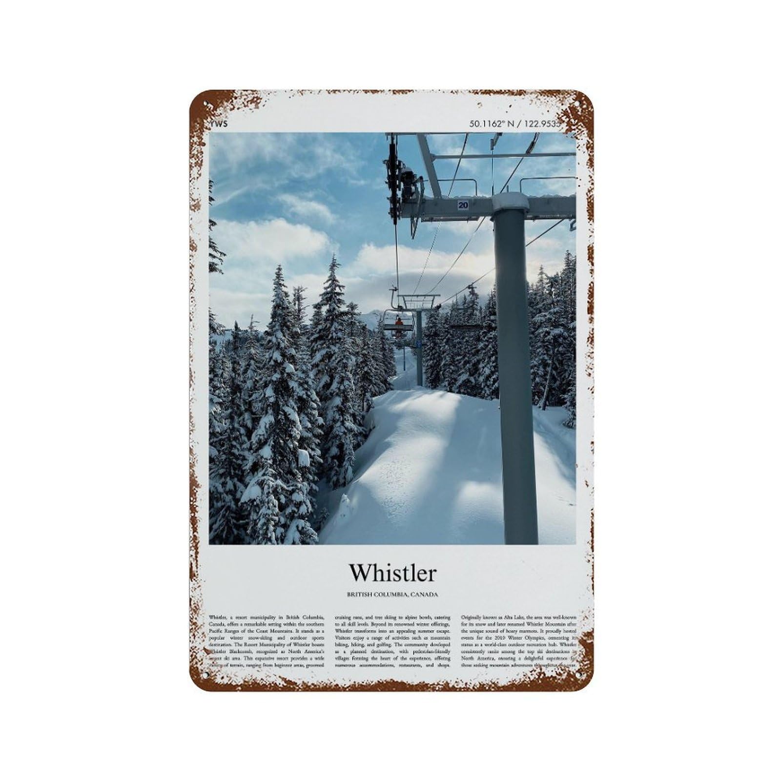 xiaoxiaoshen Whistler British Columbia, Canada City Scenery Wall Decor Art Metal Tin Poster Modern Home Decor Art Home Bar Shop Decorations Vintage Sign 30x20cm