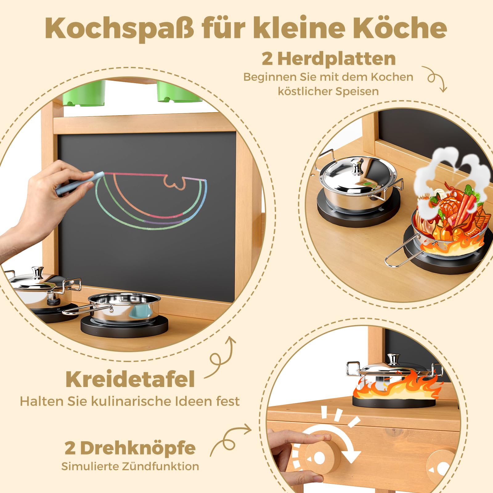COSTWAY Matschküche Kinder Outdoor, Kinderküche mit Tafel, Wasserhahn, Spülen, Blumentöpfen & Gartenzubehör, Garten Spielküche Holz, Outdoorküche für Kinder ab 3 Jahren