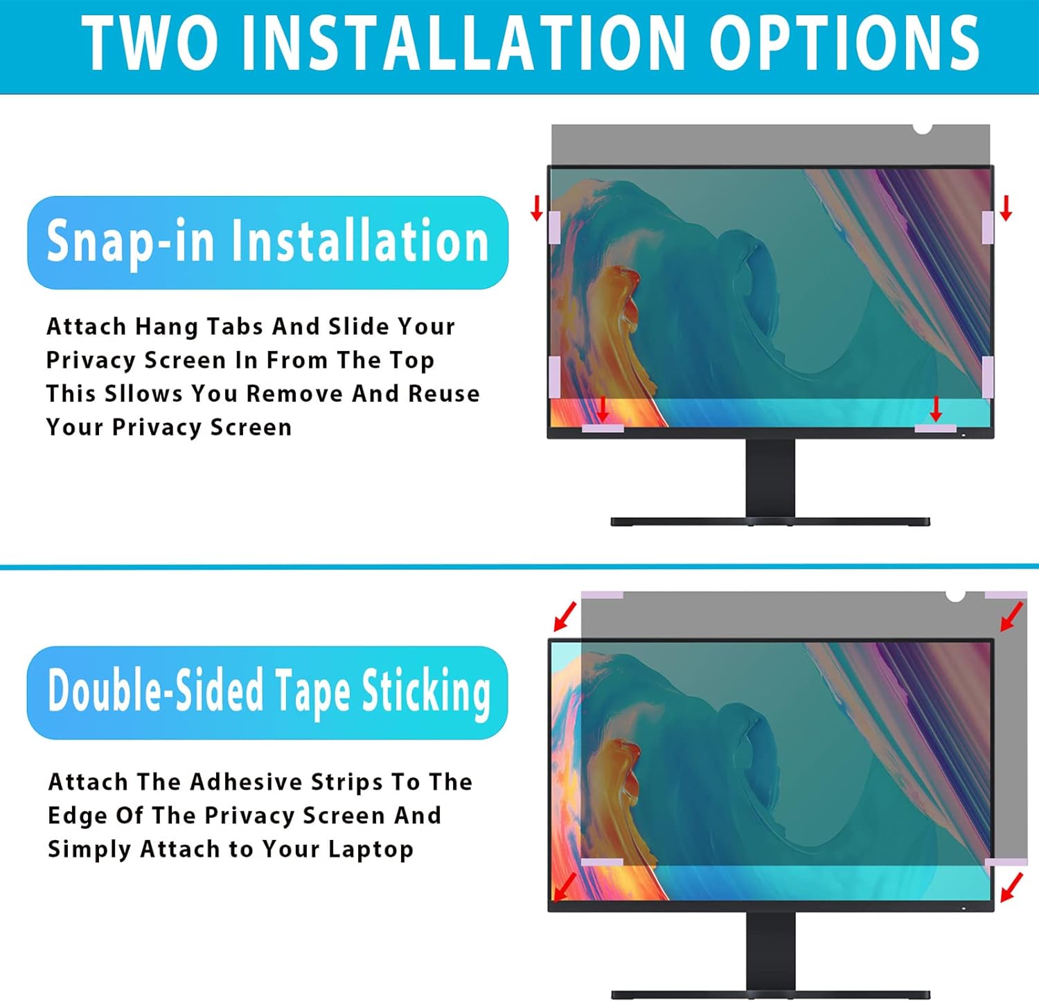24 Inch Computer Privacy Screen Filter for 16:9 Widescreen Monitor - Privacy Shield and Anti-Glare Protector