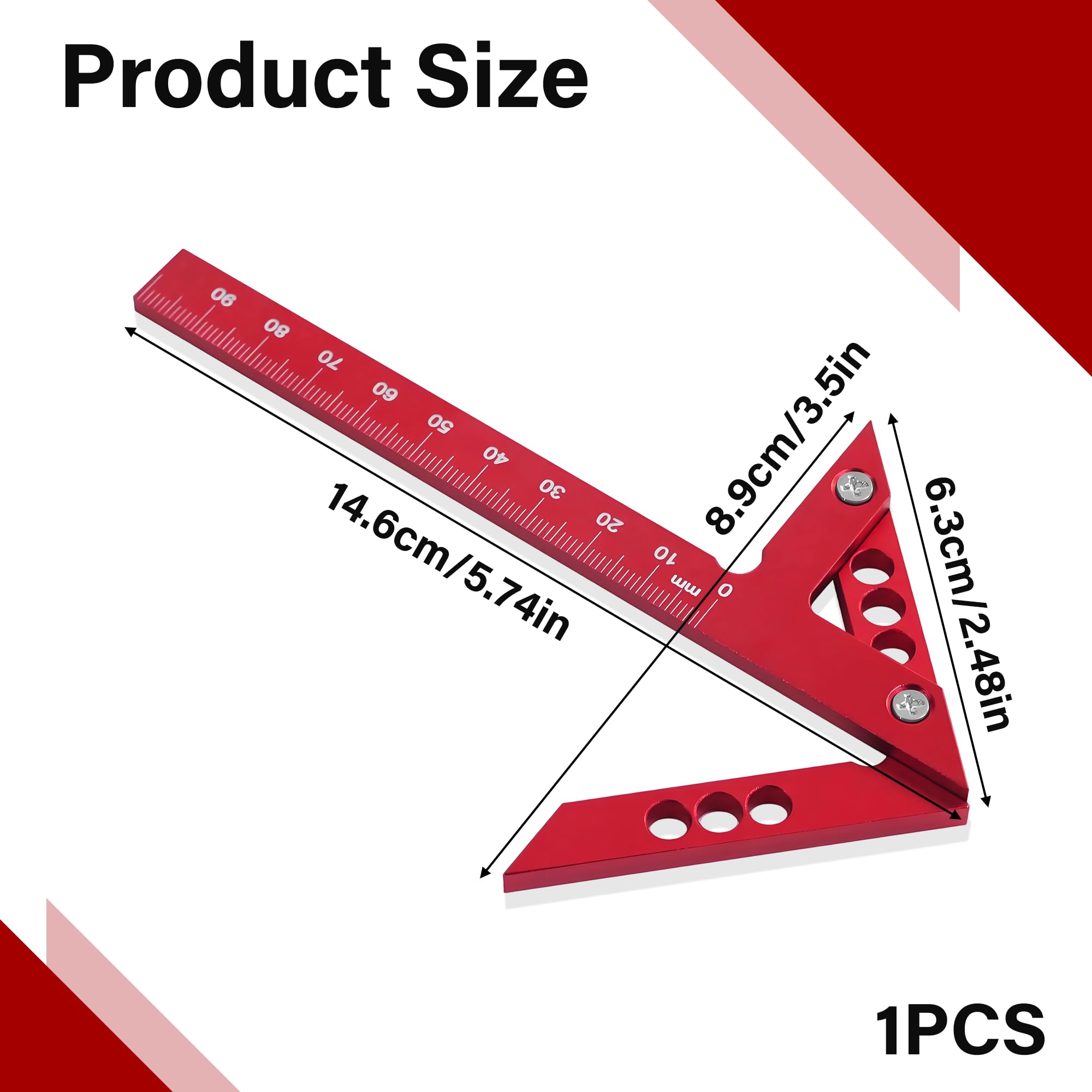 1Pc Center Scribe Gauge Aluminum Alloy Center Line Scriber 45 Degree Angle Scribing Gauge Woodworking Marking Tool High Precision Circle Center Finder Red Woodwork Measuring Tool Center Finder - Image 2