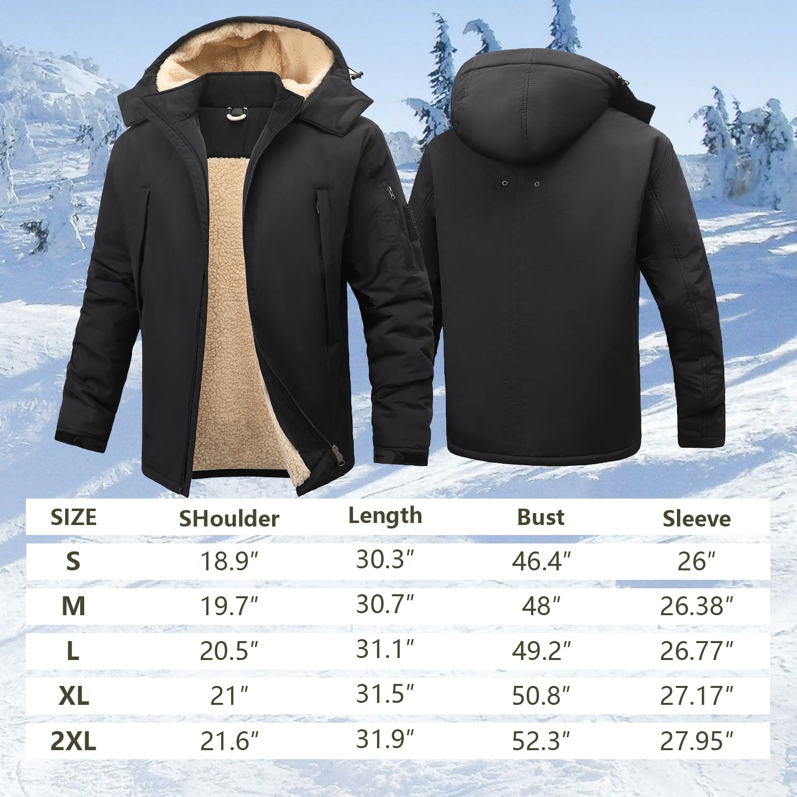 Veste de ski pour homme Manteau d'hiver chaud et imperméable avec capuche amovible