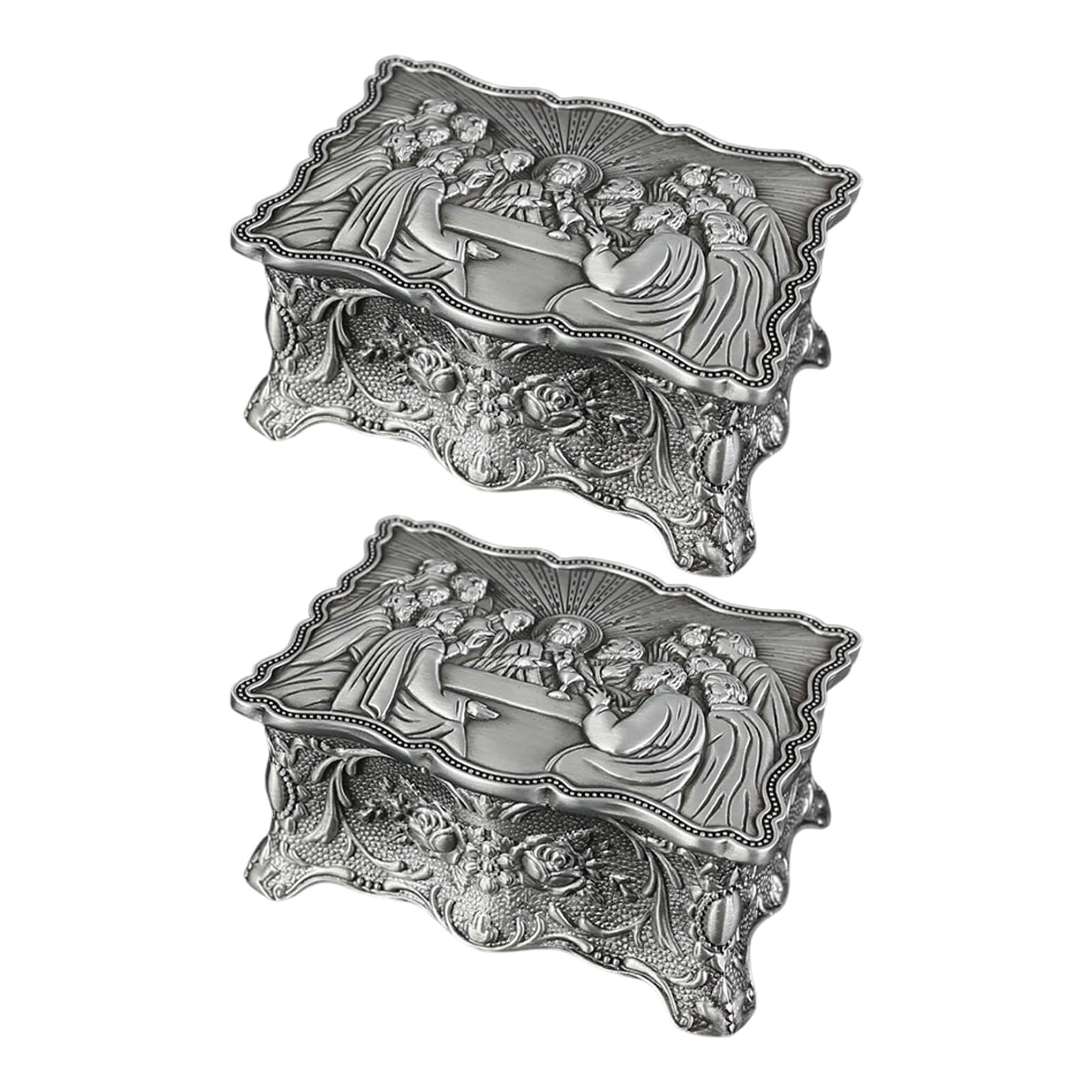 Caja de joyería pequeña de 2 piezas con exquisitas rosas grabadas para exhibir accesorios Cajas de almacenamiento para anillos Pendientes Caja de almacenamiento de aro de metal