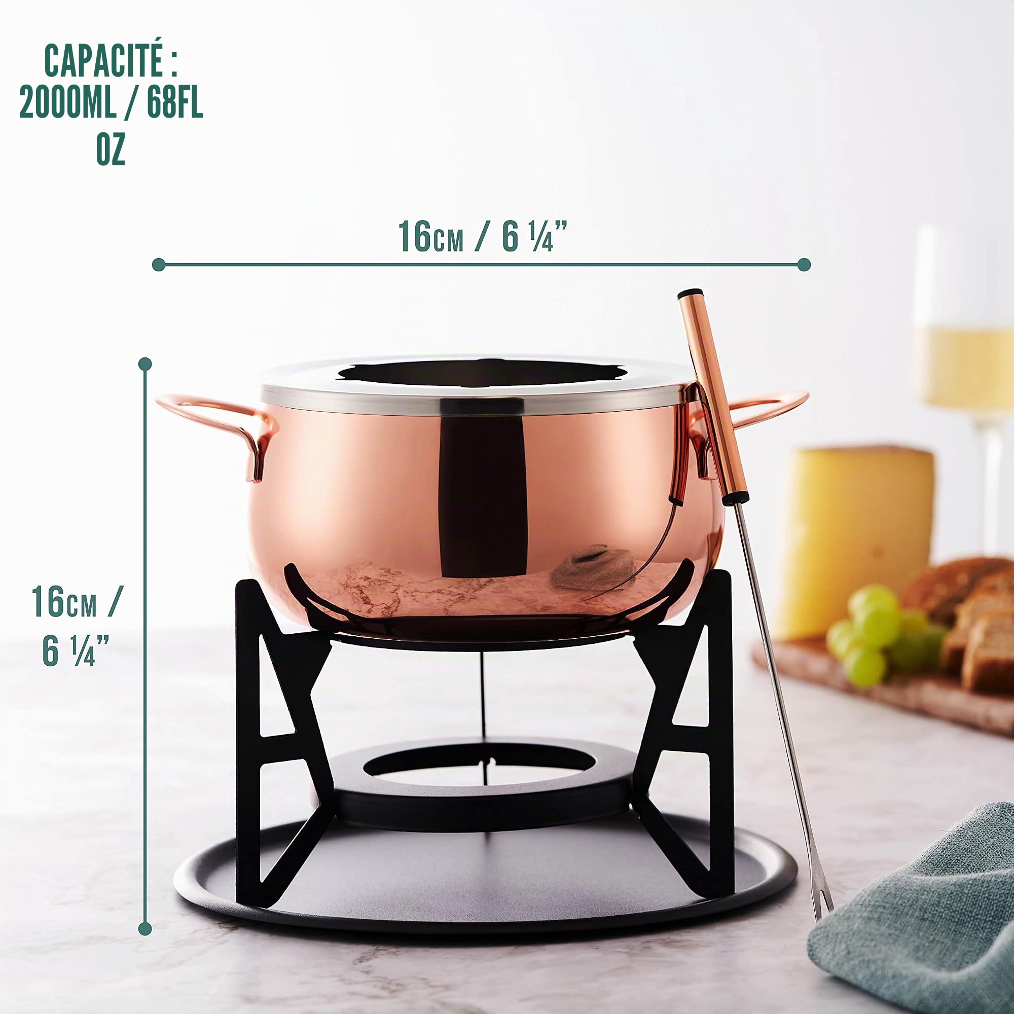 Oak & Steel - 10 Pièces Service à Fondue en Acier Inoxydable Or Rose/Cuivre avec Coffret Cadeau - Chocolats, Bourguignonne, Fromage, Savoyarde & Viande - Cadeau de Noël