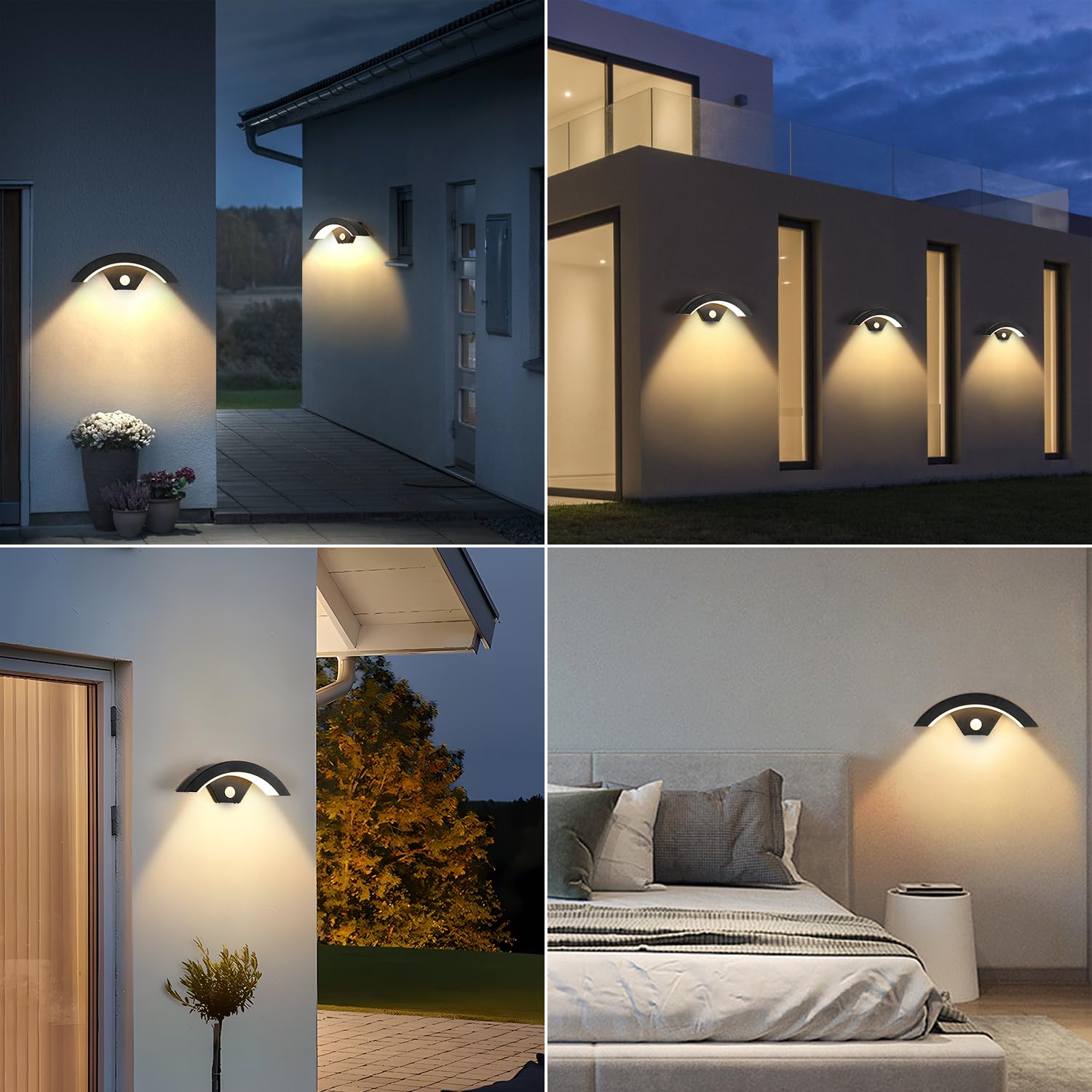 Comely Applique da Esterno LED con Sensore di Movimento, 24 W Lampada da Parete LED Moderno 3000K Bianco Caldo, IP65 Impermeabile Lampada a Muro in Alluminio per Ingresso Terrazza Giardino Villa, Nero