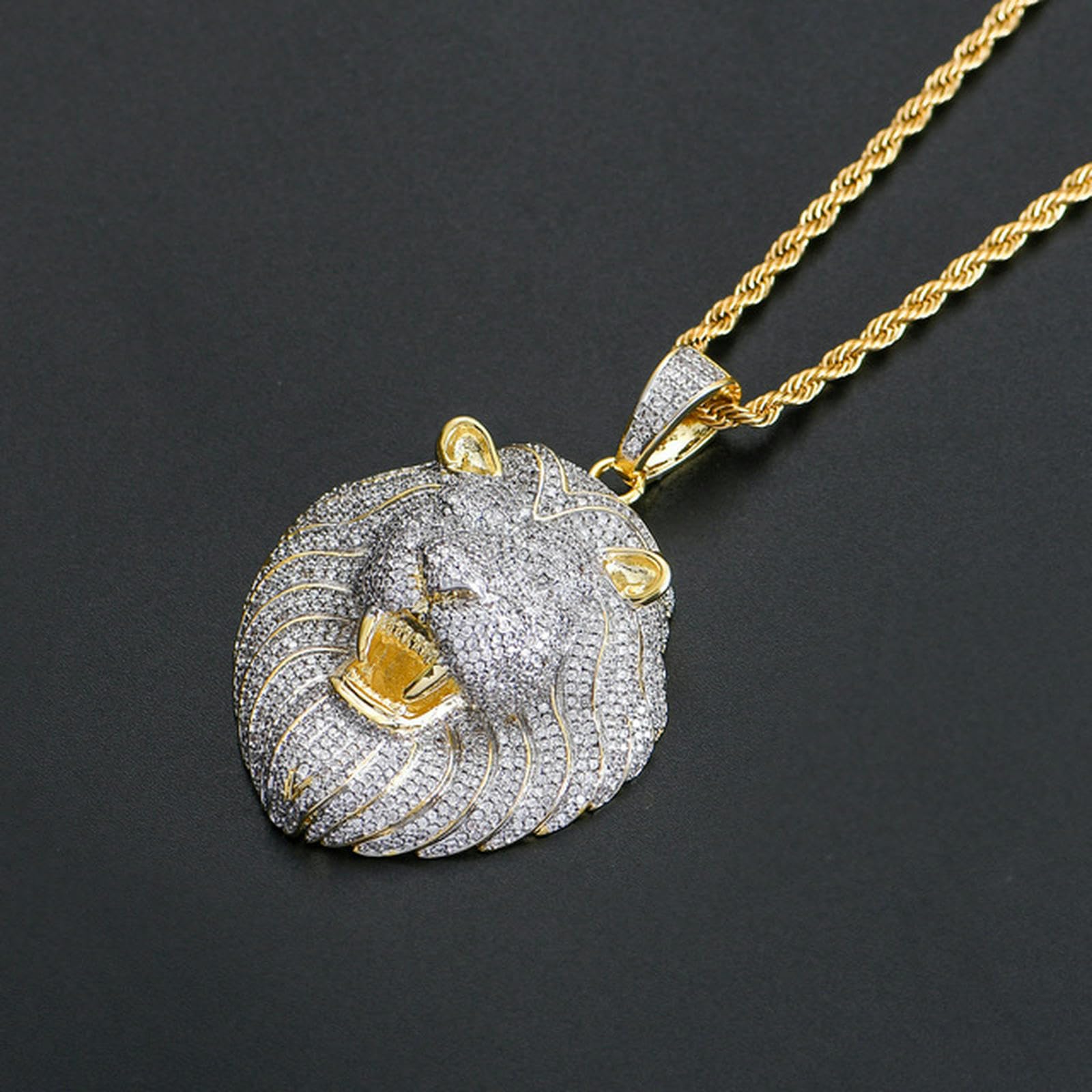 Testa di Leone Ciondolo Uomo Ins Stile Collana Personalizzata Collana Punk Con Zircone Gioielli Luce Regalo Di Compleanno Di Lusso Festa Di Compleanno
