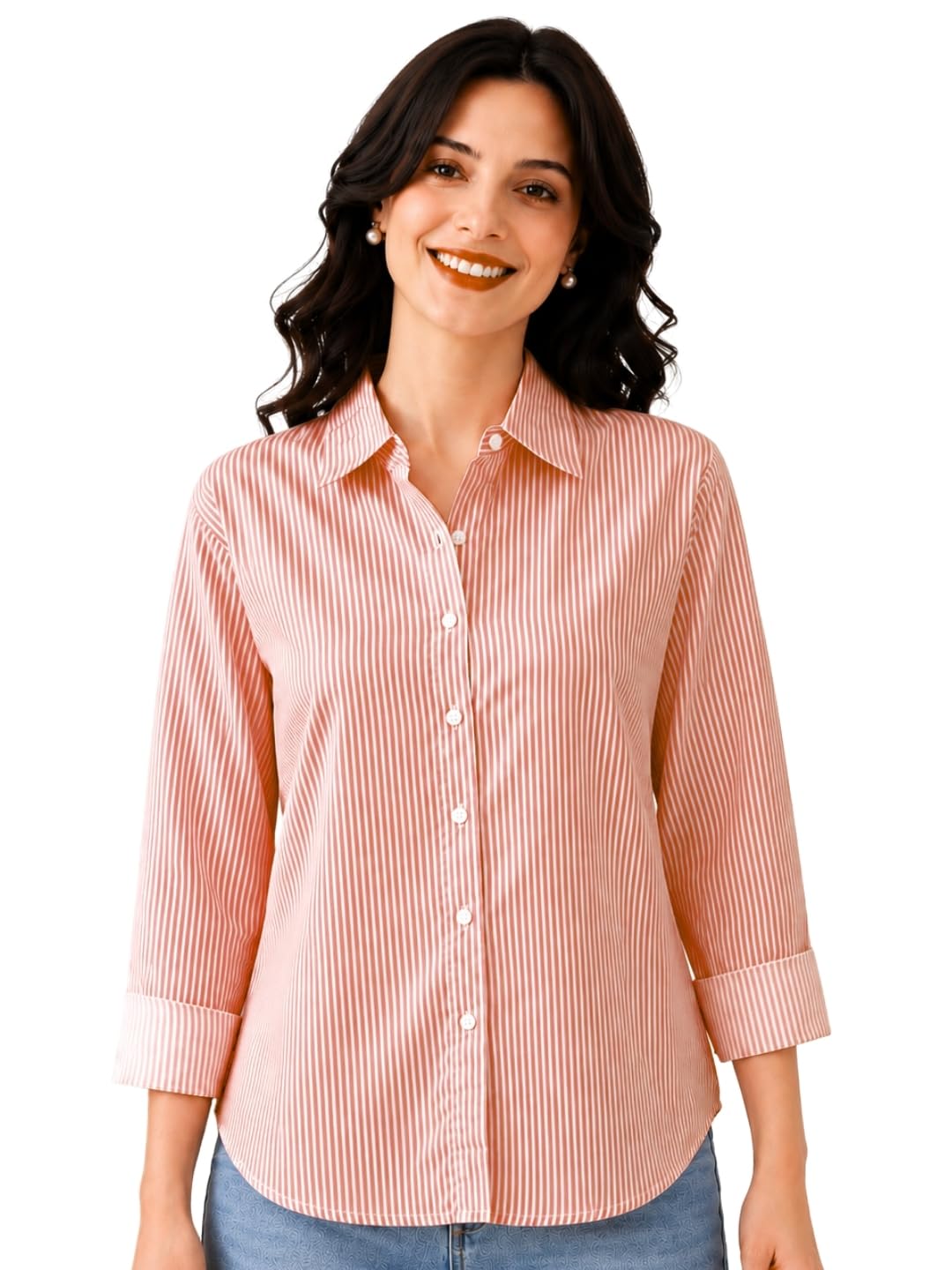 Cotton Striped Shirt for Women with Long Sleeves, Ultra-Soft Cotton Blend, Regular Fit Womens Stylish Casual Shirt, Formal, Party, Beach, Summer Wear-picture-51