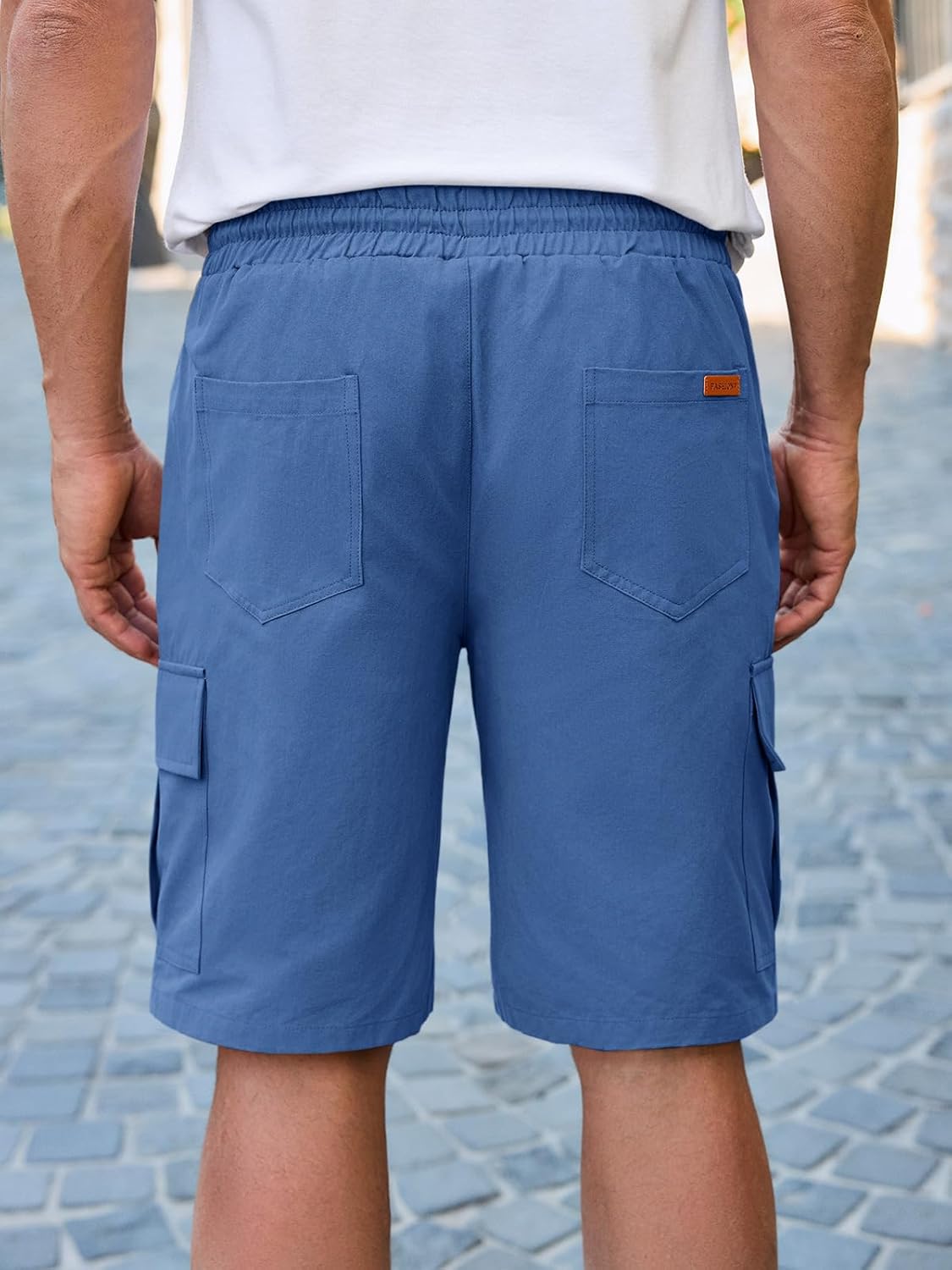 Runcati Mens Cargo Shorts Elastic Waist Drawstring Casual Shorts Cotton Hiking Travel Shorts with 6 Pockets - Image 5