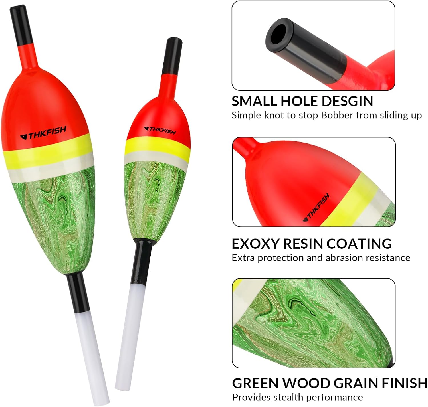 THKFISH Fishing Floats Balsa Wood Slip Bobbers, Fishing Bobbers Stick Slip Bobber for Fishing Crappie Bluegill Trout Bass Panfish Catfish Walleye 5PCS | Fishing Bobbers Stick Slip Bobber for Fishing Crappie Bluegill Trout Bass Panfish Catfish Walleye