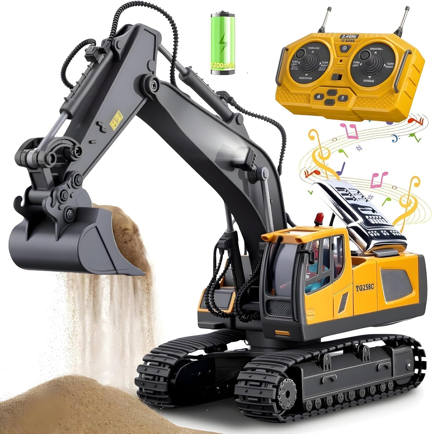 JOYJAY 2.4GHz Remote Control JCB Toy Excavator for Kids – 1:20 Scale 11-Channel Metal Remote Control Construction Vehicle with Lights, Sounds & 680° Rotation Yellow Digger Truck (Ages 6–12)-image-25